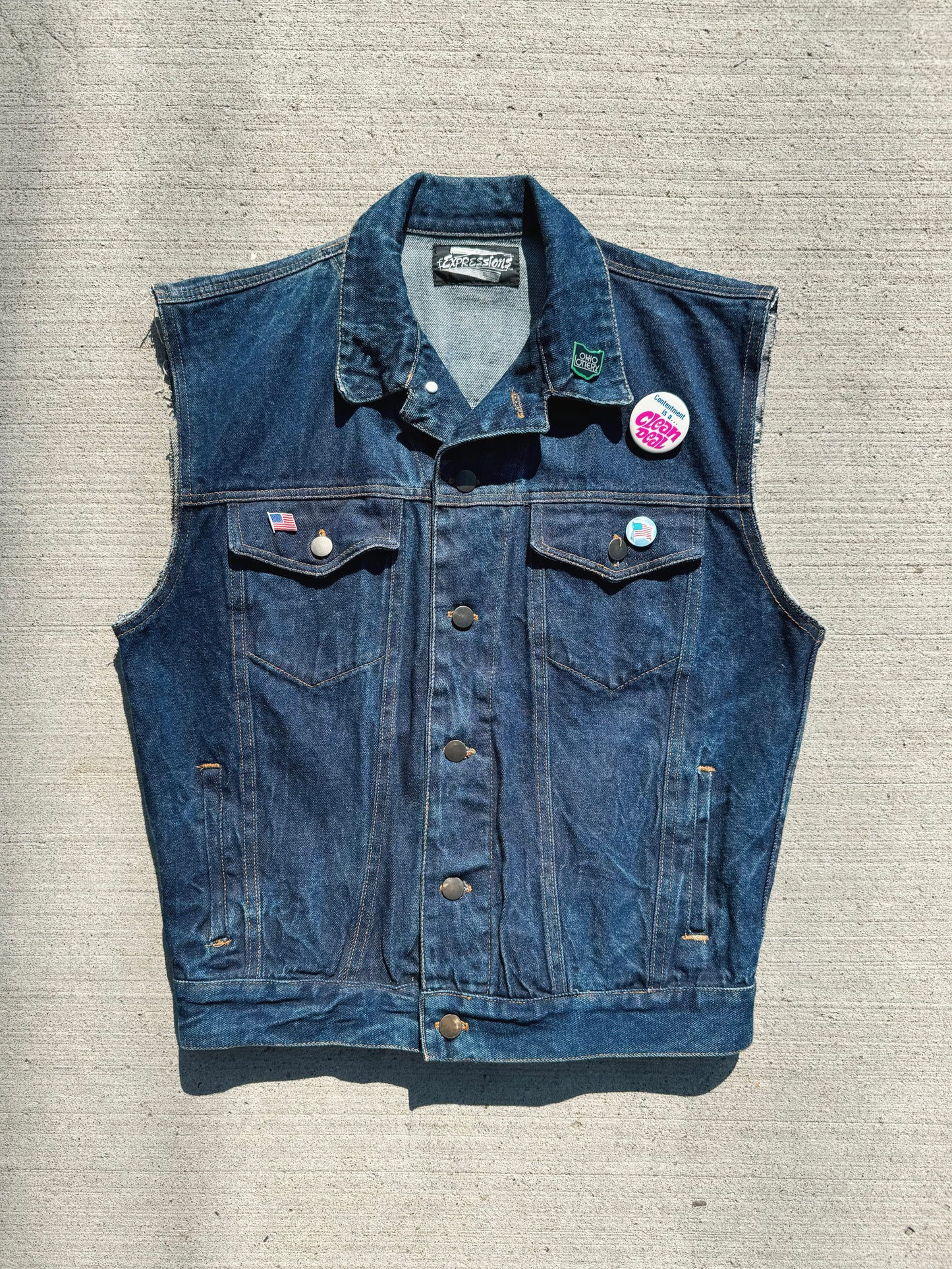 Vintage Expressions Cut Off Denim Vest w/ Pins | M/L