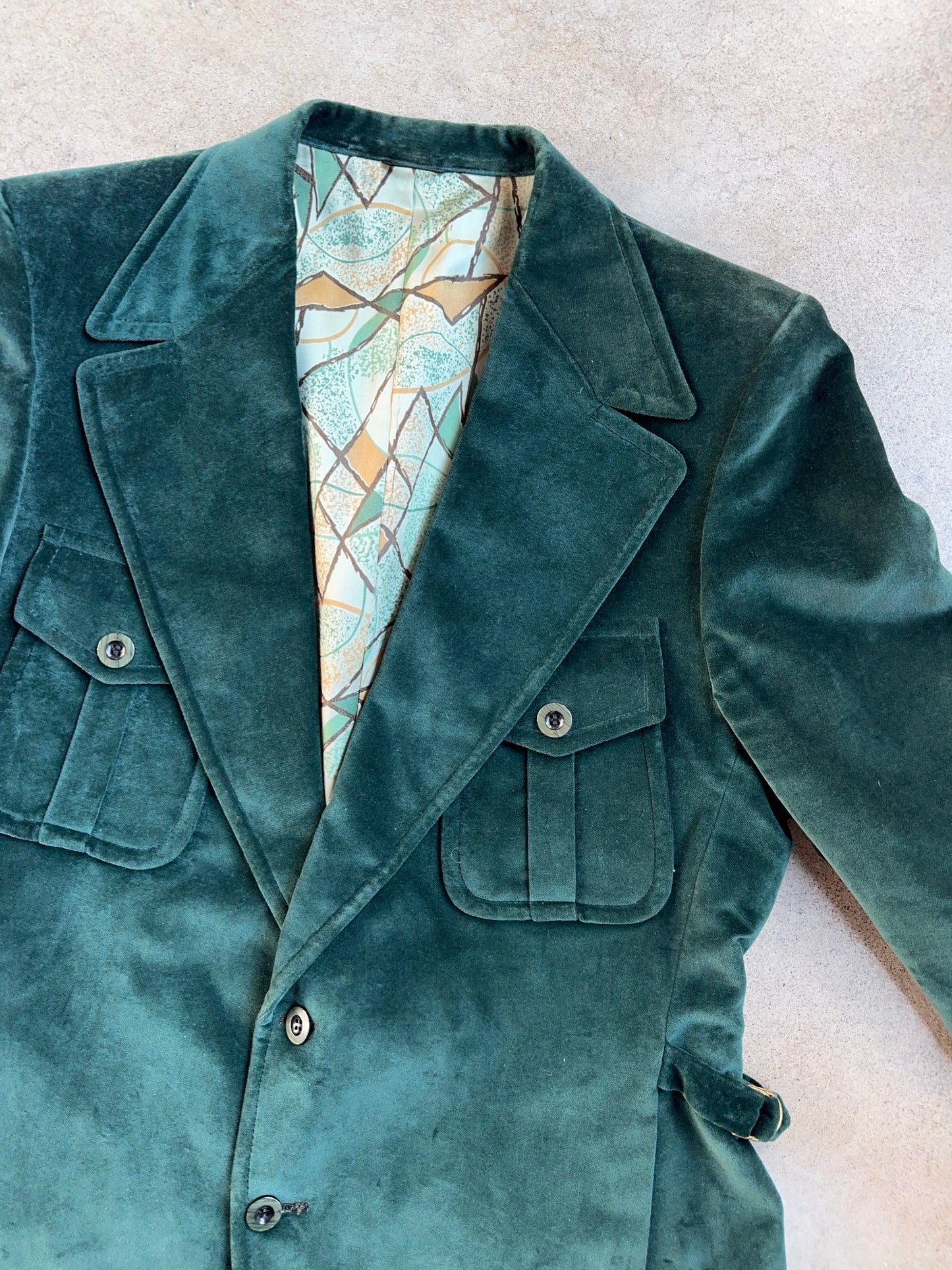 Vintage 1970s Ratner Green Velvet Two-Piece Suit | L/XL