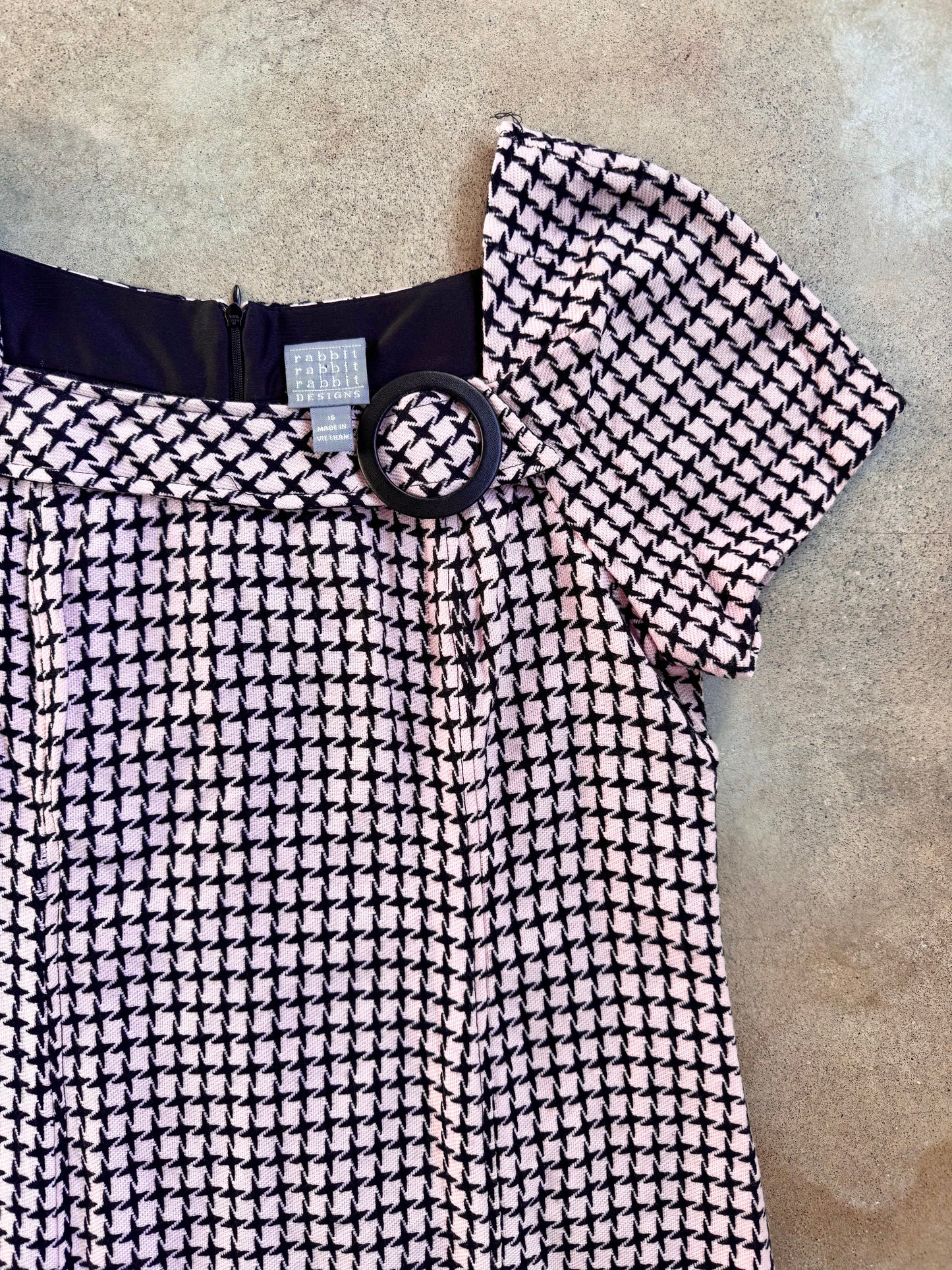 2000s Rabbit Designs Pink & Black Houndstooth Mod-Style Dress | L/XL