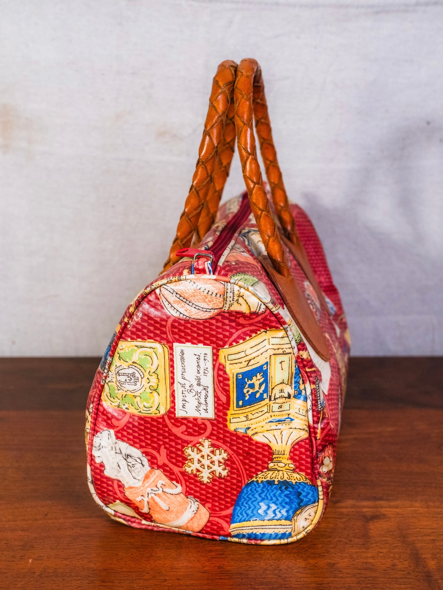 Vintage 1980s Nordic House Designs Old World Pattern Braided Handle Bag