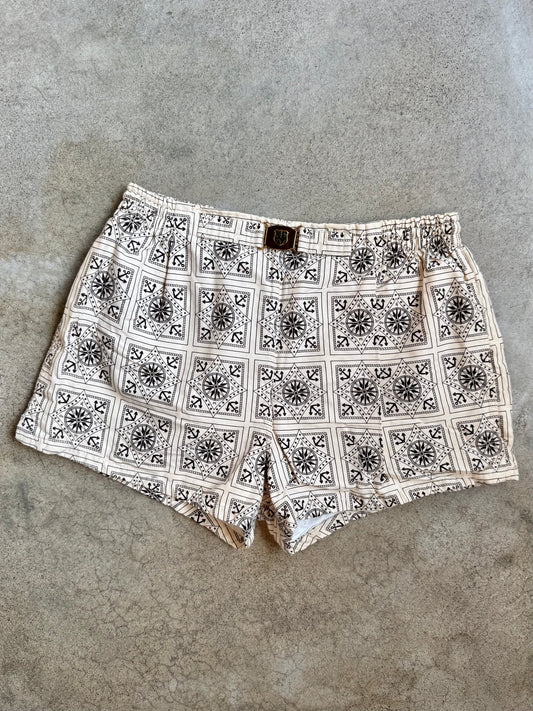 Vintage 1960s Manhattan Cream & Brown Nautical Pattern Swim Shorts | Medium
