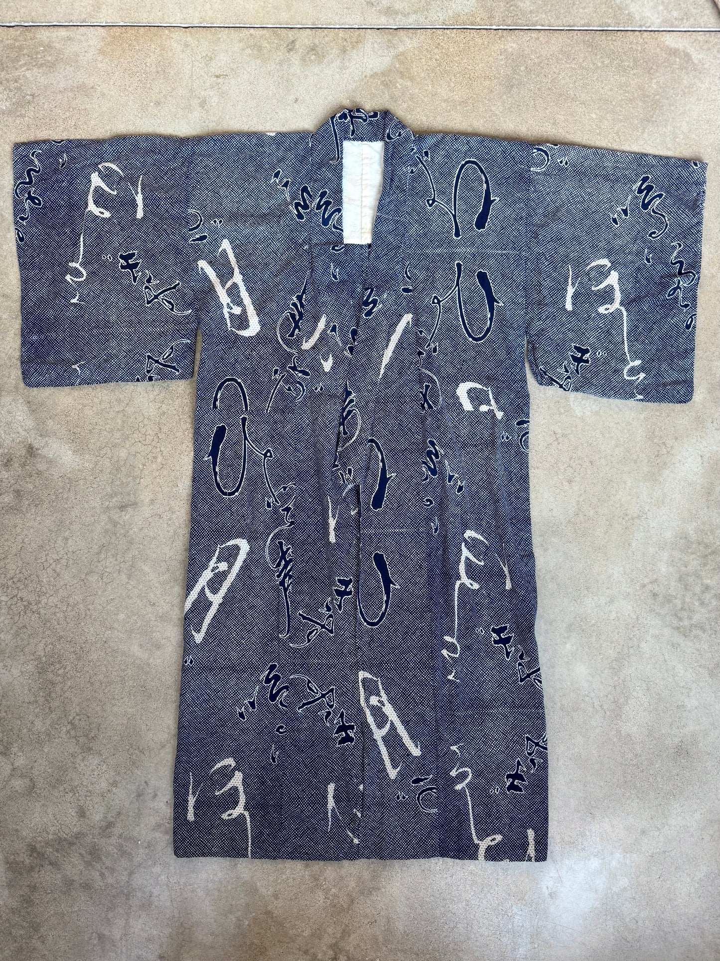 Vintage Japanese Calligraphy Pattern Cotton Yukata Kimono | Large
