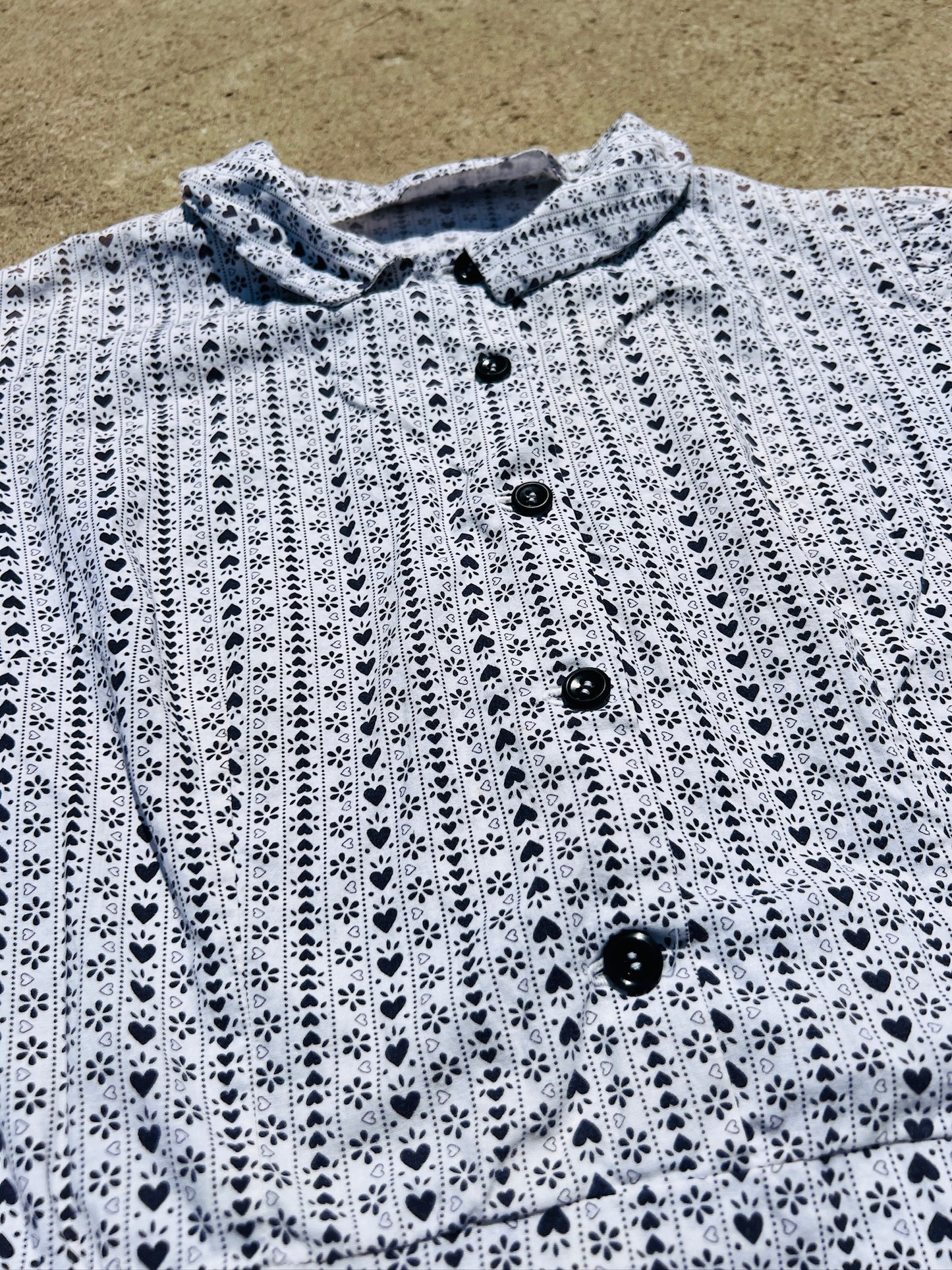 Vintage 1950s Handmade Heart Pattern Button-Front Cotton Dress | Large