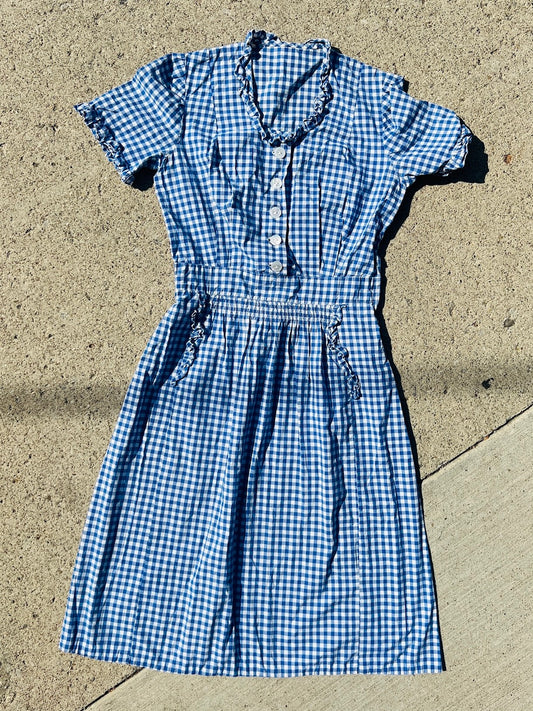 Vintage 1950s Blue Gingham Babydoll Dress