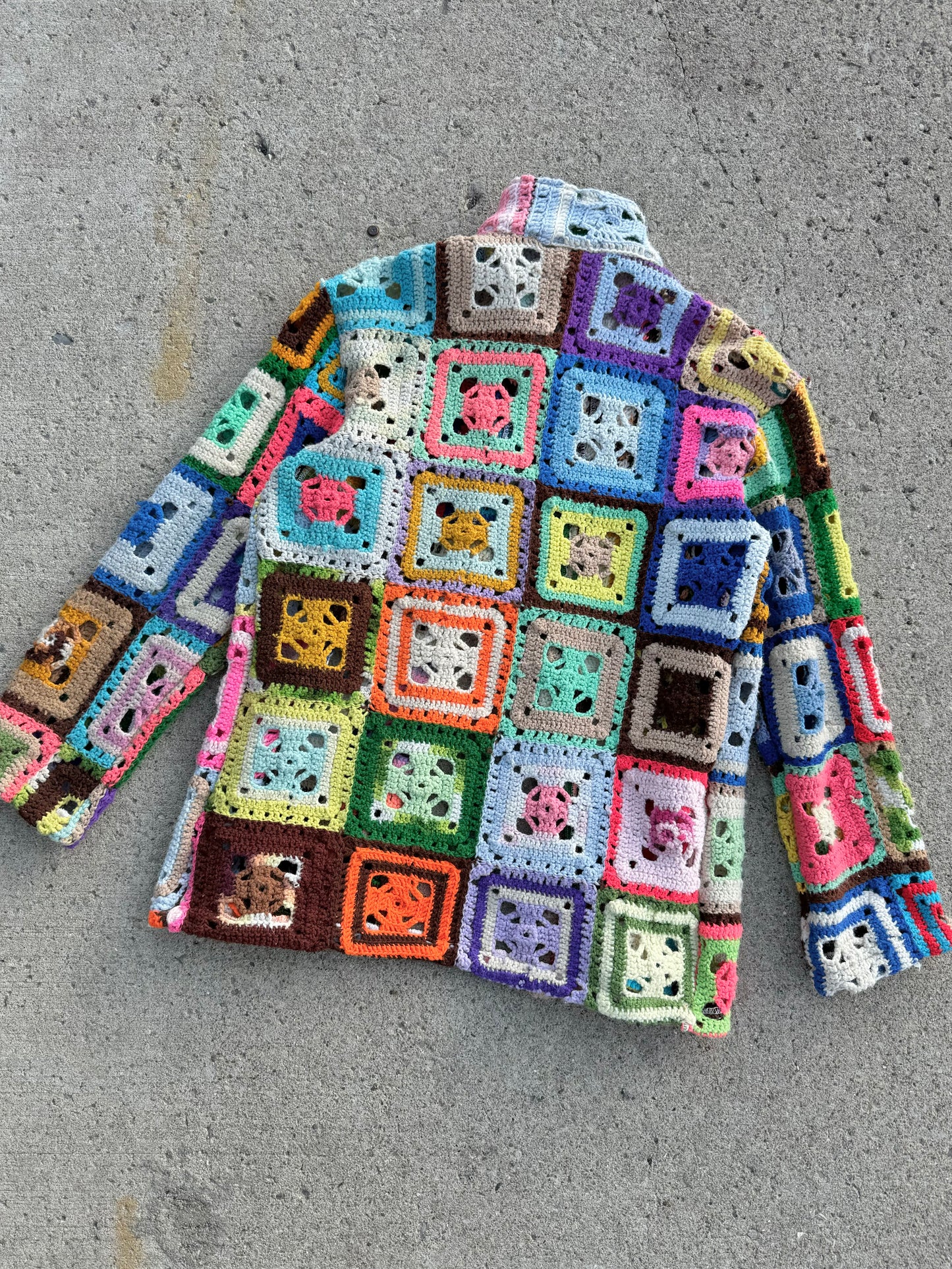 Vintage 1970s Handmade Granny Square Cardigan | L/XL