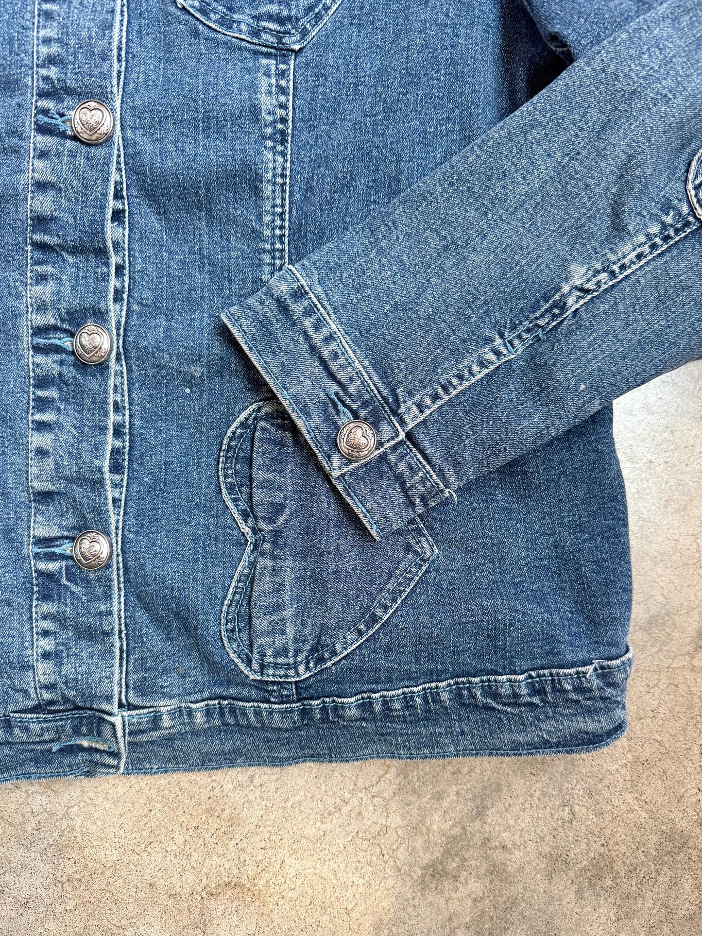 Vintage 1990s Heart Patchwork Denim Jacket | Large