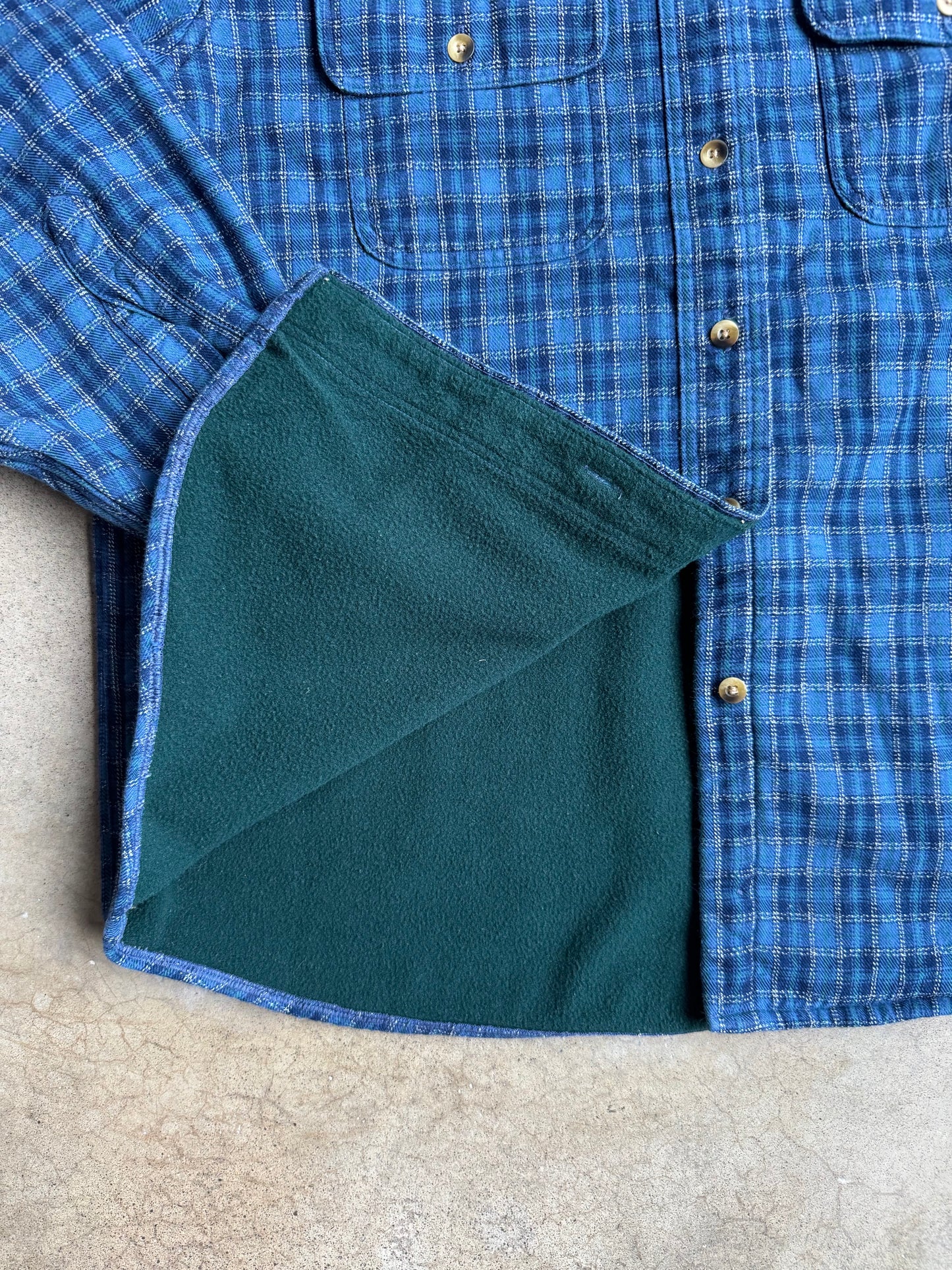 Vintage 1990s L.L. Bean Blue Plaid Fleece Lined Flannel Shirt | Medium