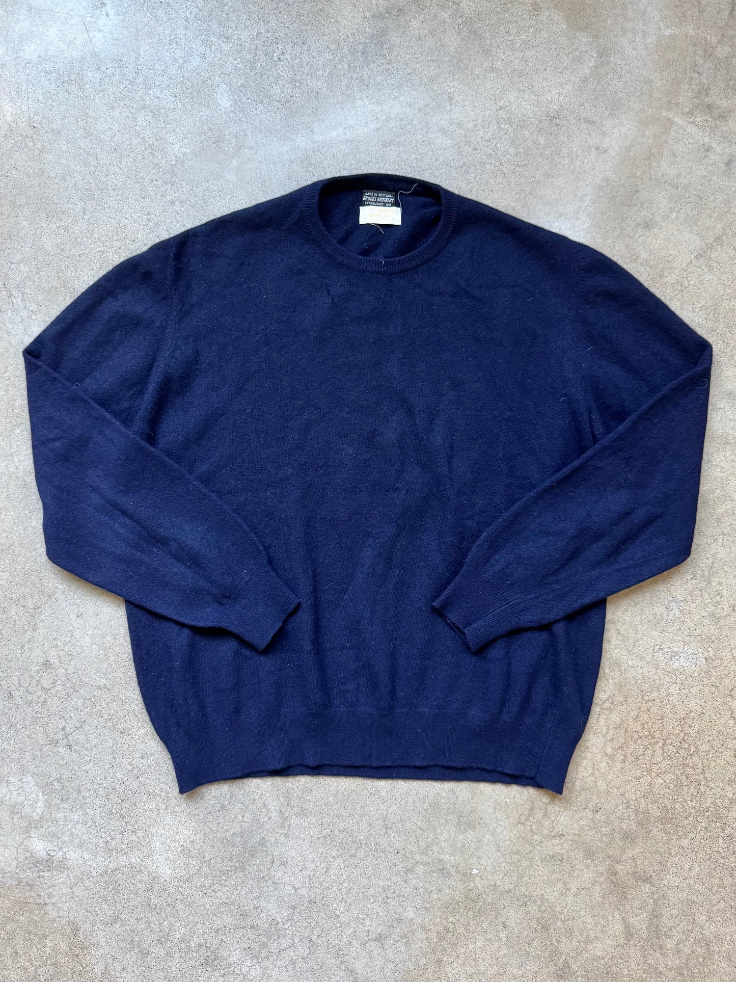 Vintage 1950s Brooks Brothers Navy Blue Geelong Lambswool Sweater | Large