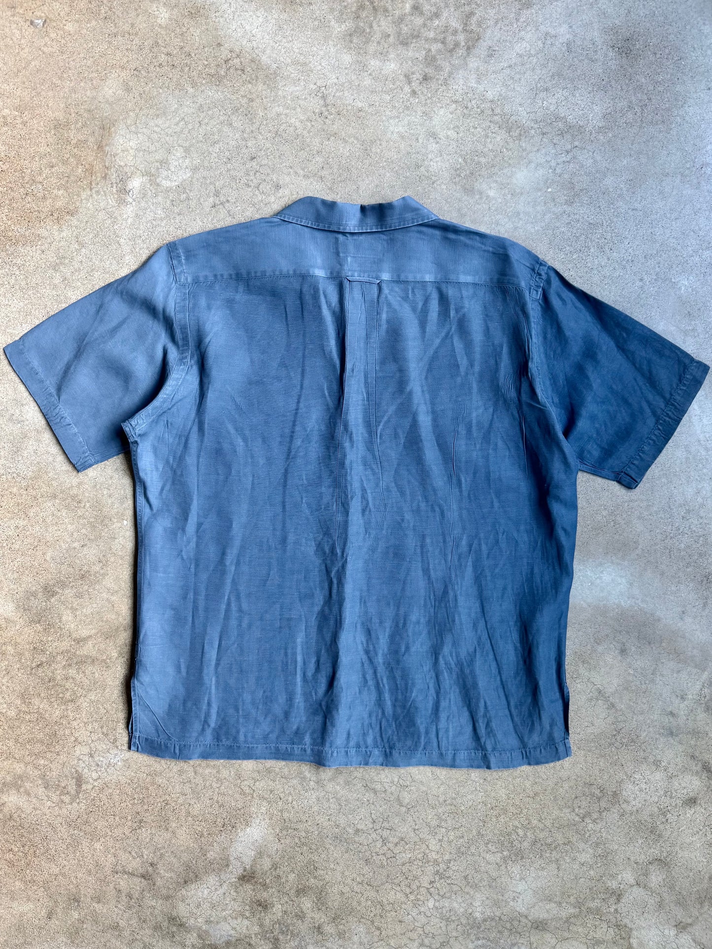 Vintage 1990s Polo Ralph Lauren Blue Linen & Silk Short Sleeve Shirt | Large