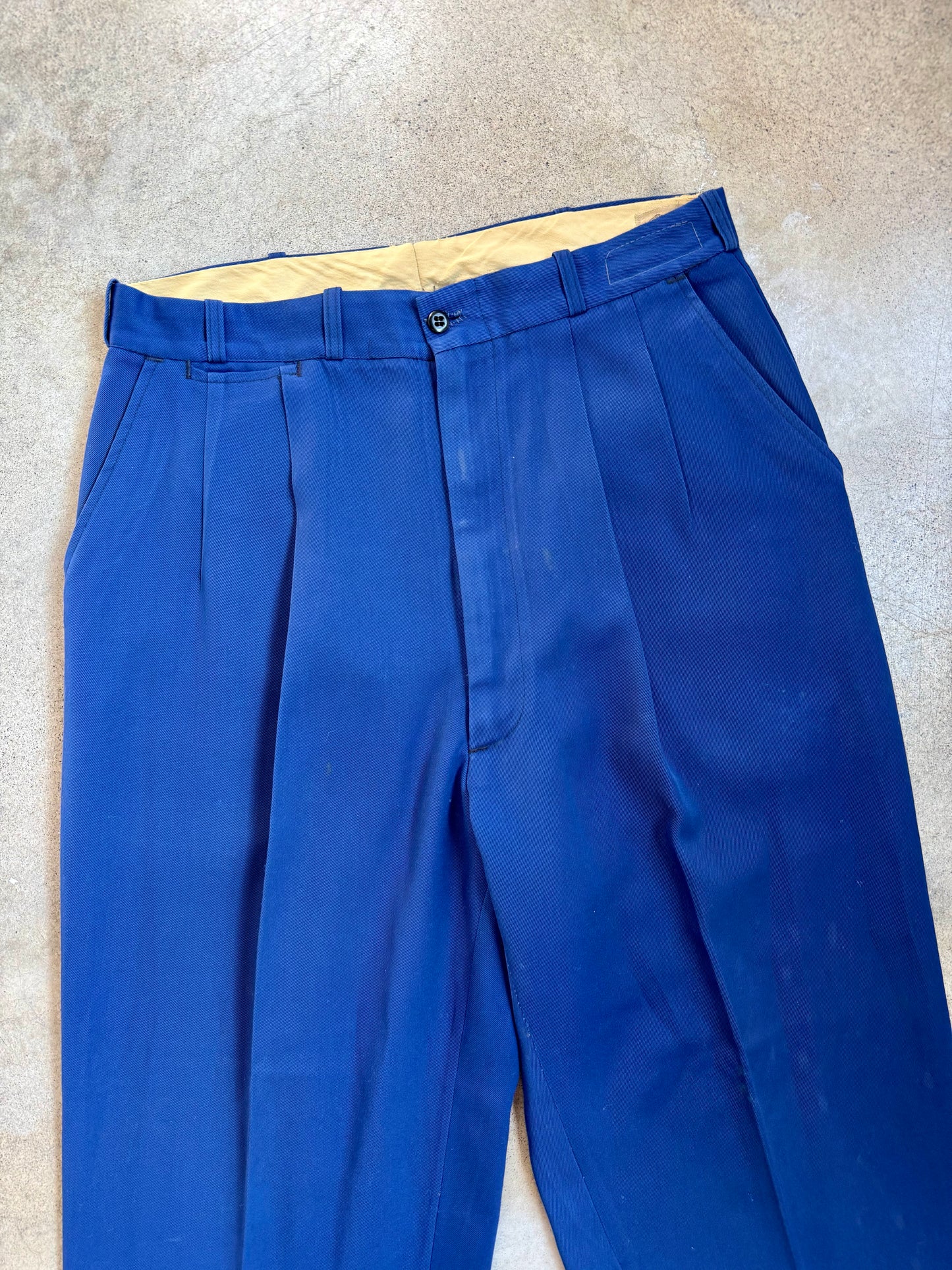 Vintage 1950s Riverside Masterbilt Royal Blue High-Waist Pleated Trousers | Waist 32”