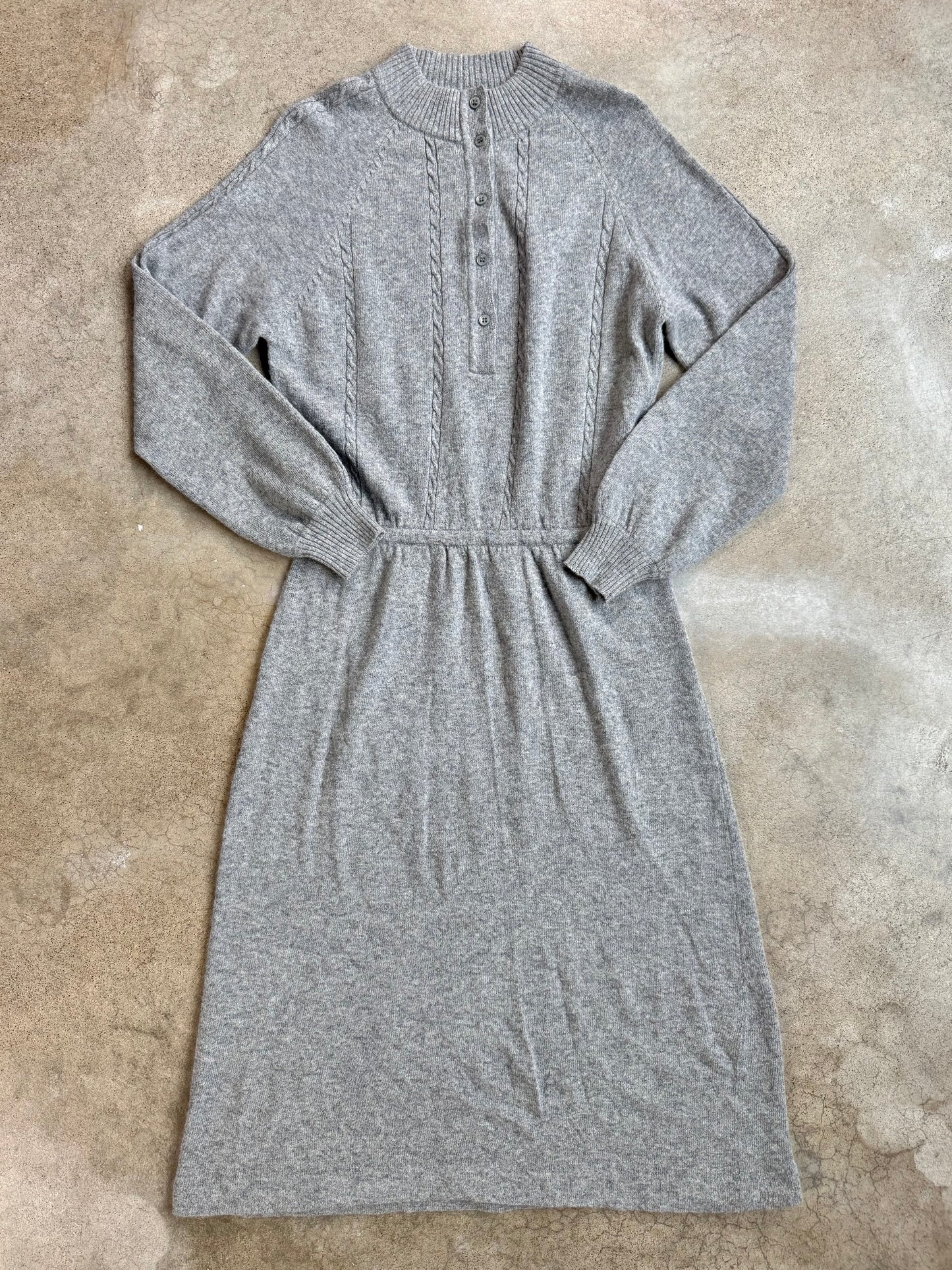 Vintage 1980s Horchow 100% Cashmere Grey Sweater Dress | M/L