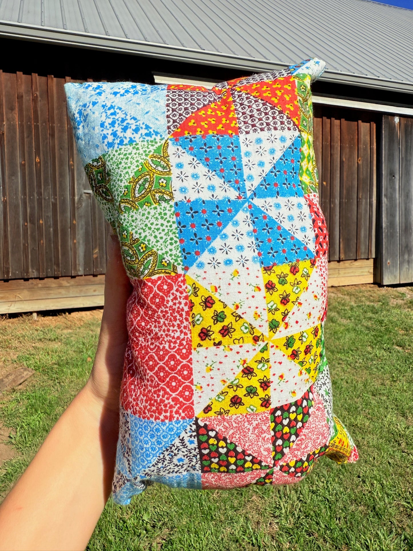 Vintage 1970s Handmade Patchwork Throw Pillows | Set of 2