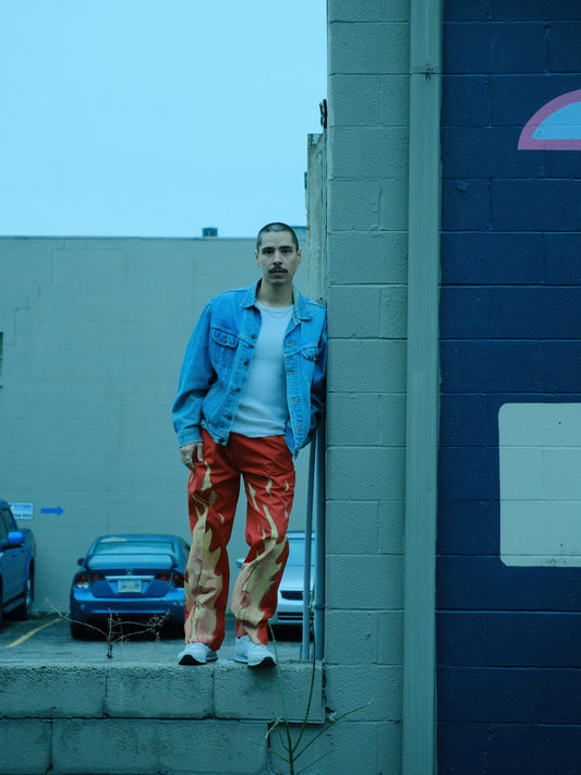 Vintage Hand-Painted Flame Red Trousers | Waist 36”