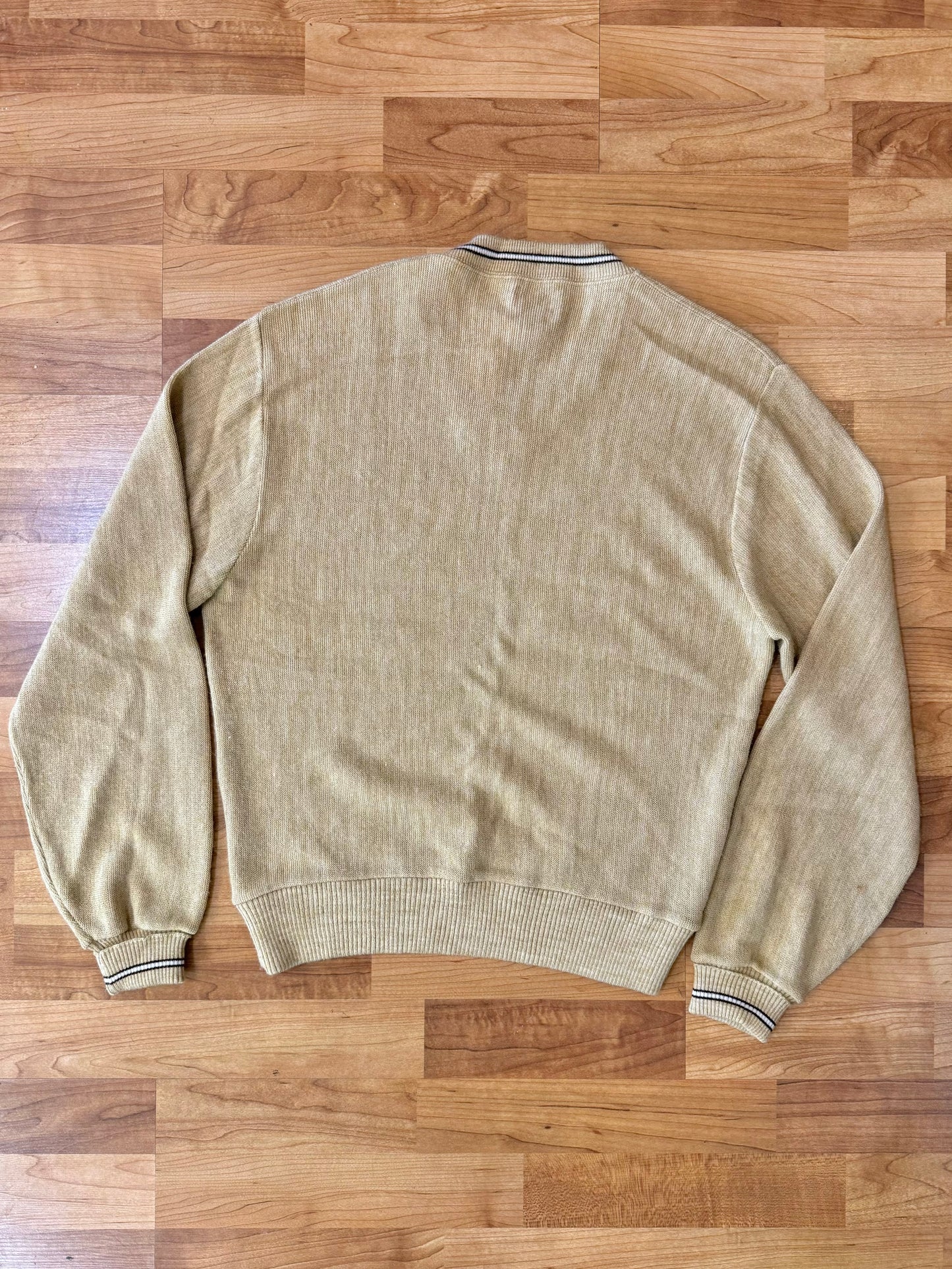 Vintage Puritan Tan V-Neck Acrylic Knit Sweater | Medium