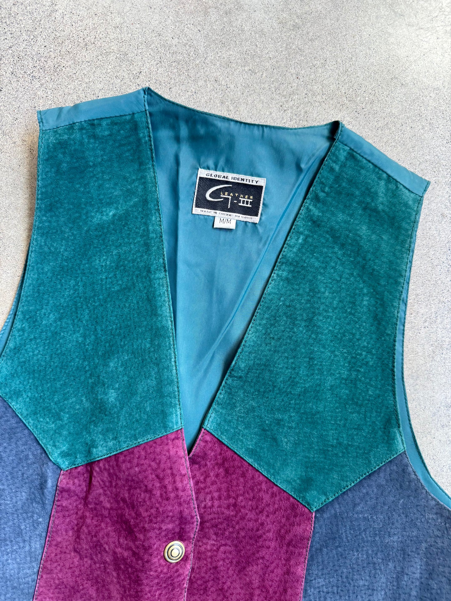 Vintage 1980s Global Identity Leather Patchwork Suede Vest | Medium