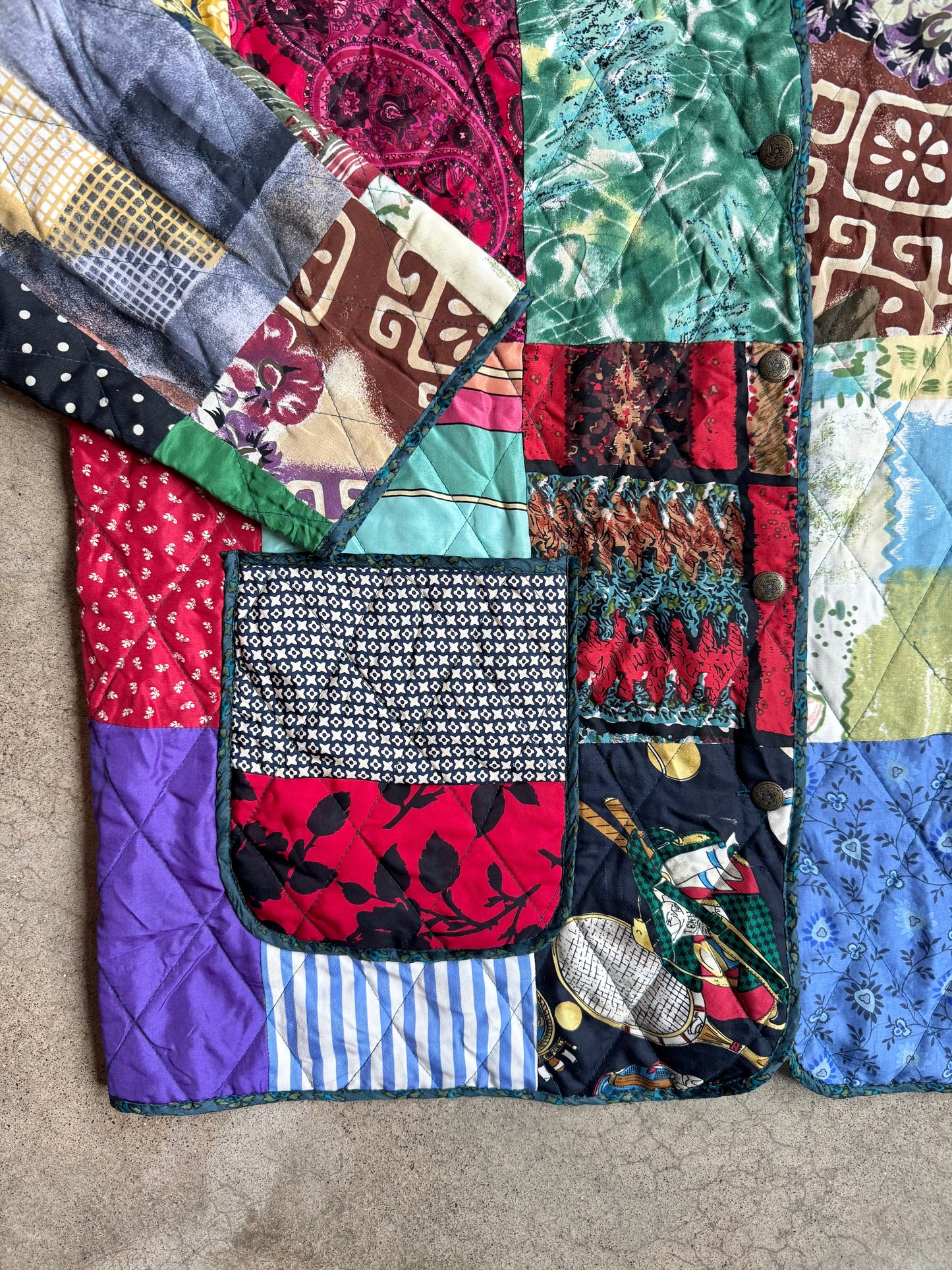 Vintage 1990s 220 Hickory Reversible Quilted Patchwork Silk Jacket | XL