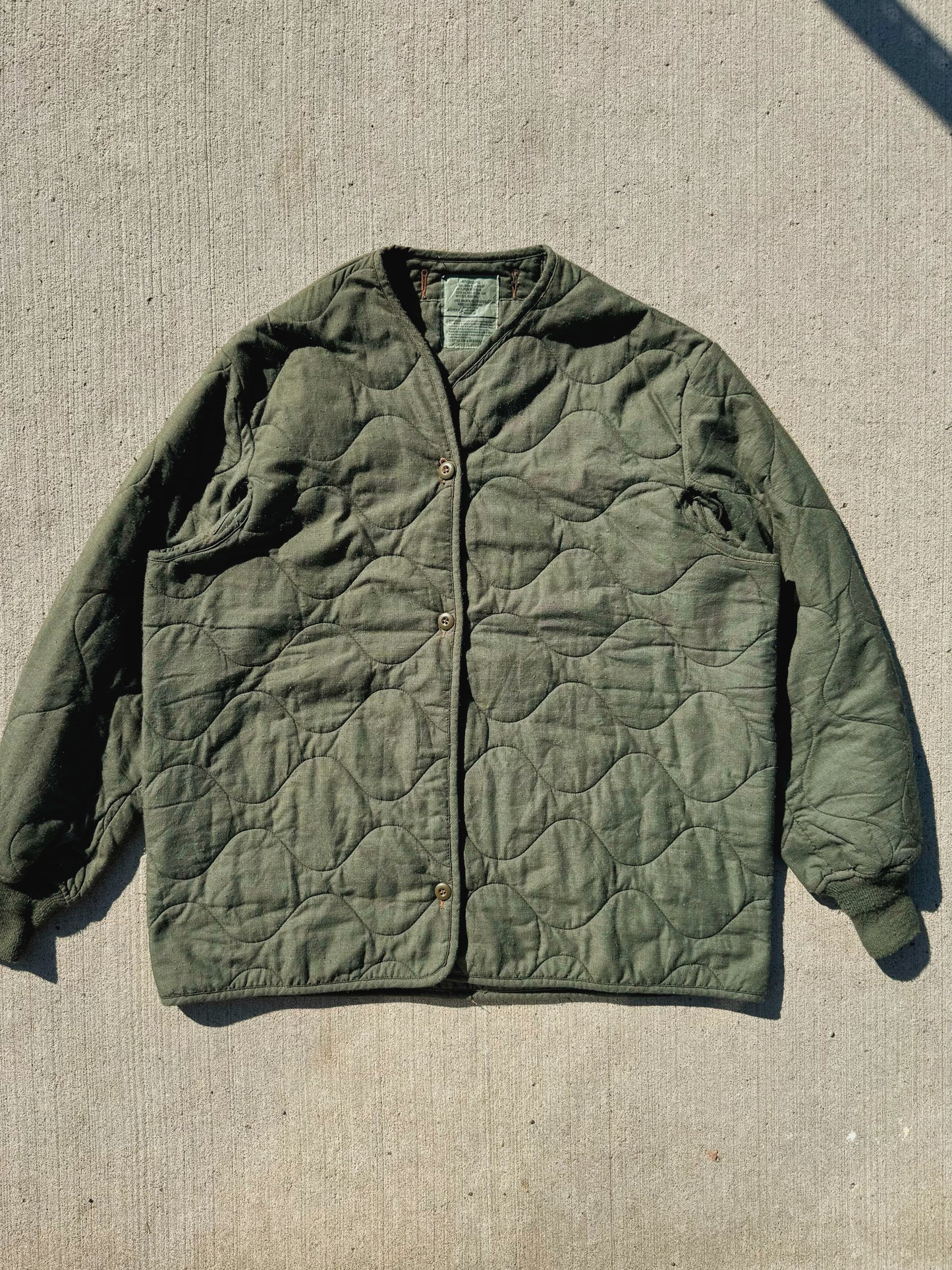 Vintage Military Woolrich Green Quilted Jacket Liner | Large