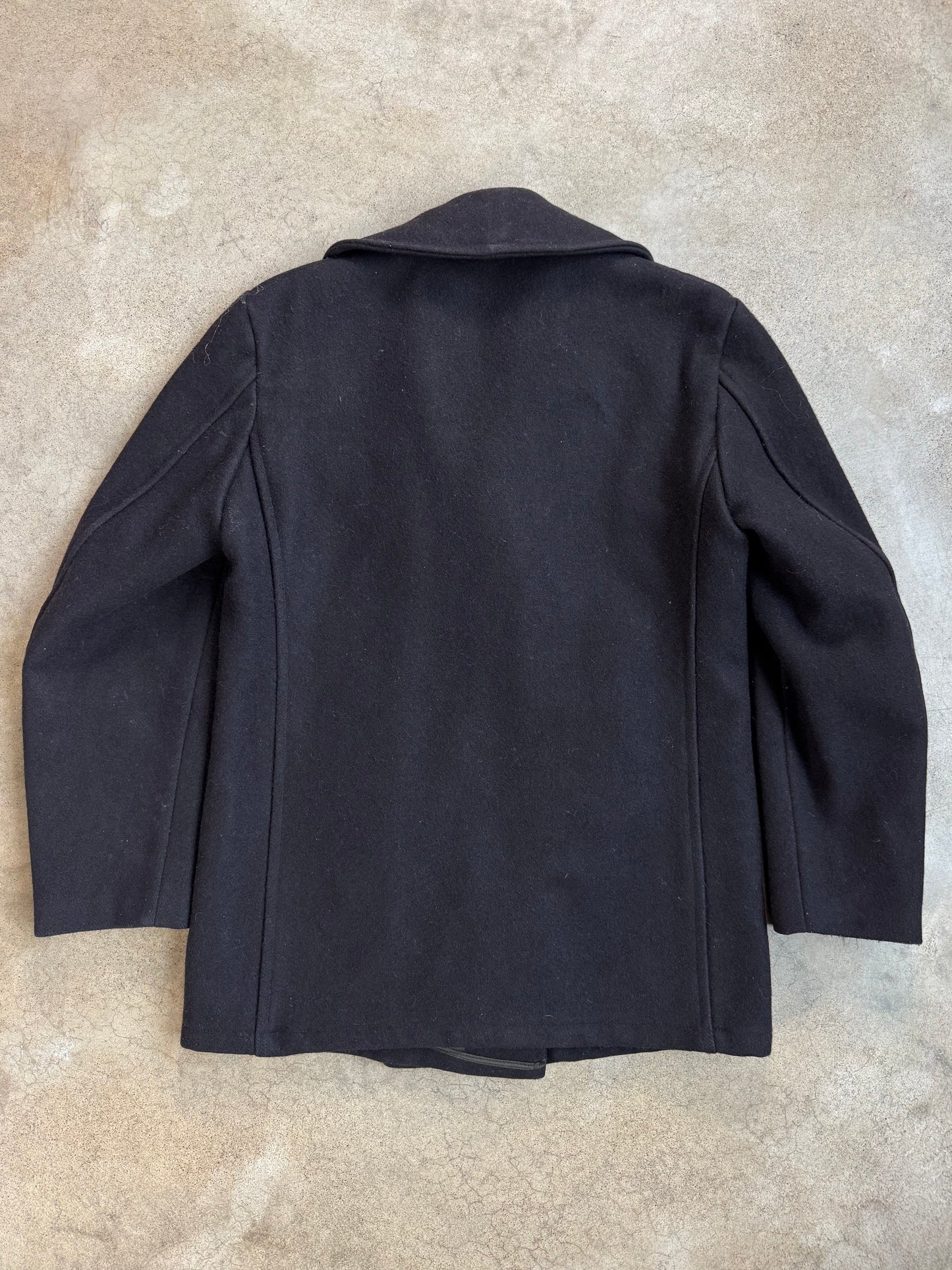 Vintage 1960s U.S. Navy Military Issue Black Wool Peacoat | 38