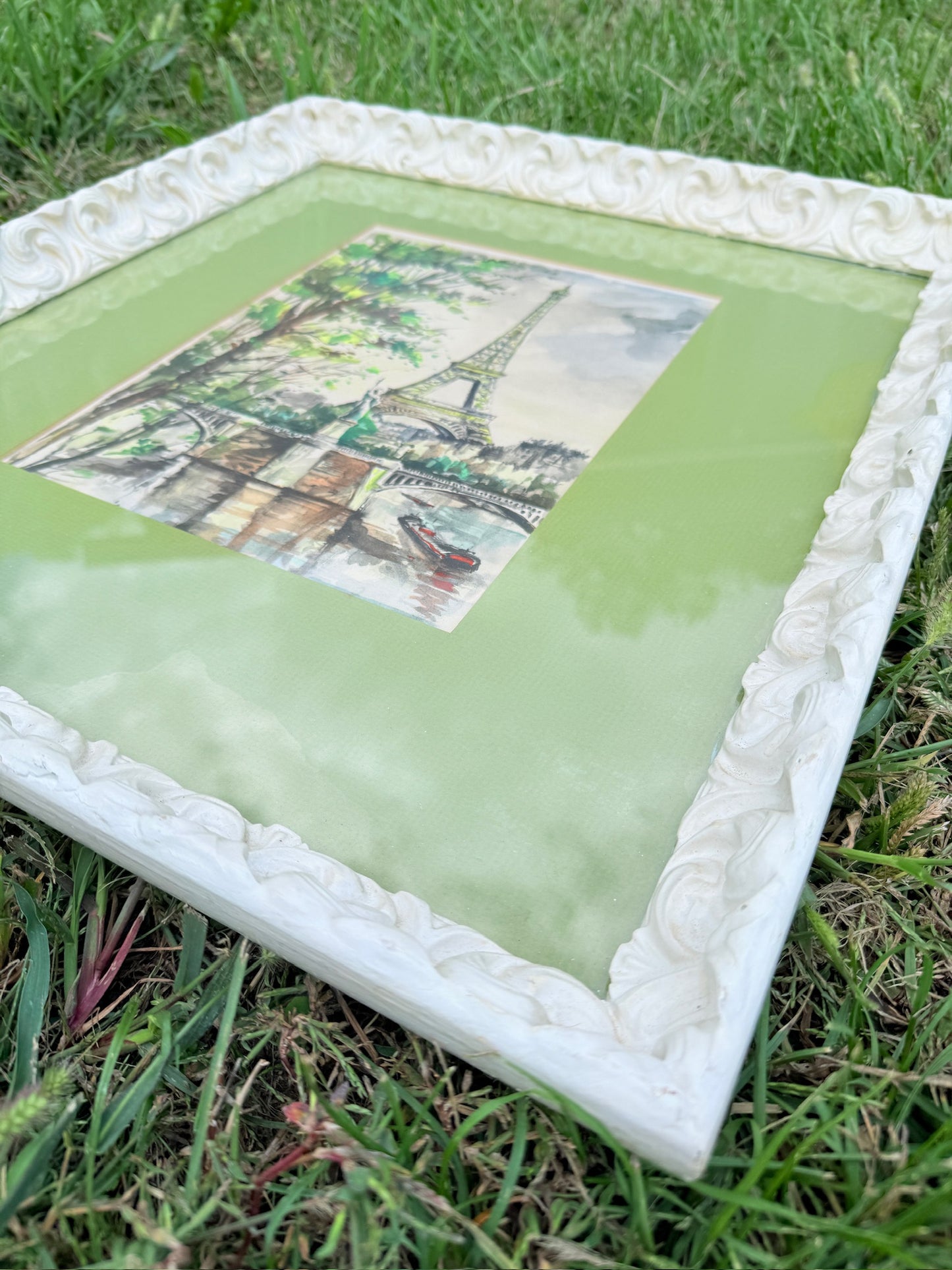 Vintage 1960s Framed Paris Eiffel Tower Watercolor Artwork