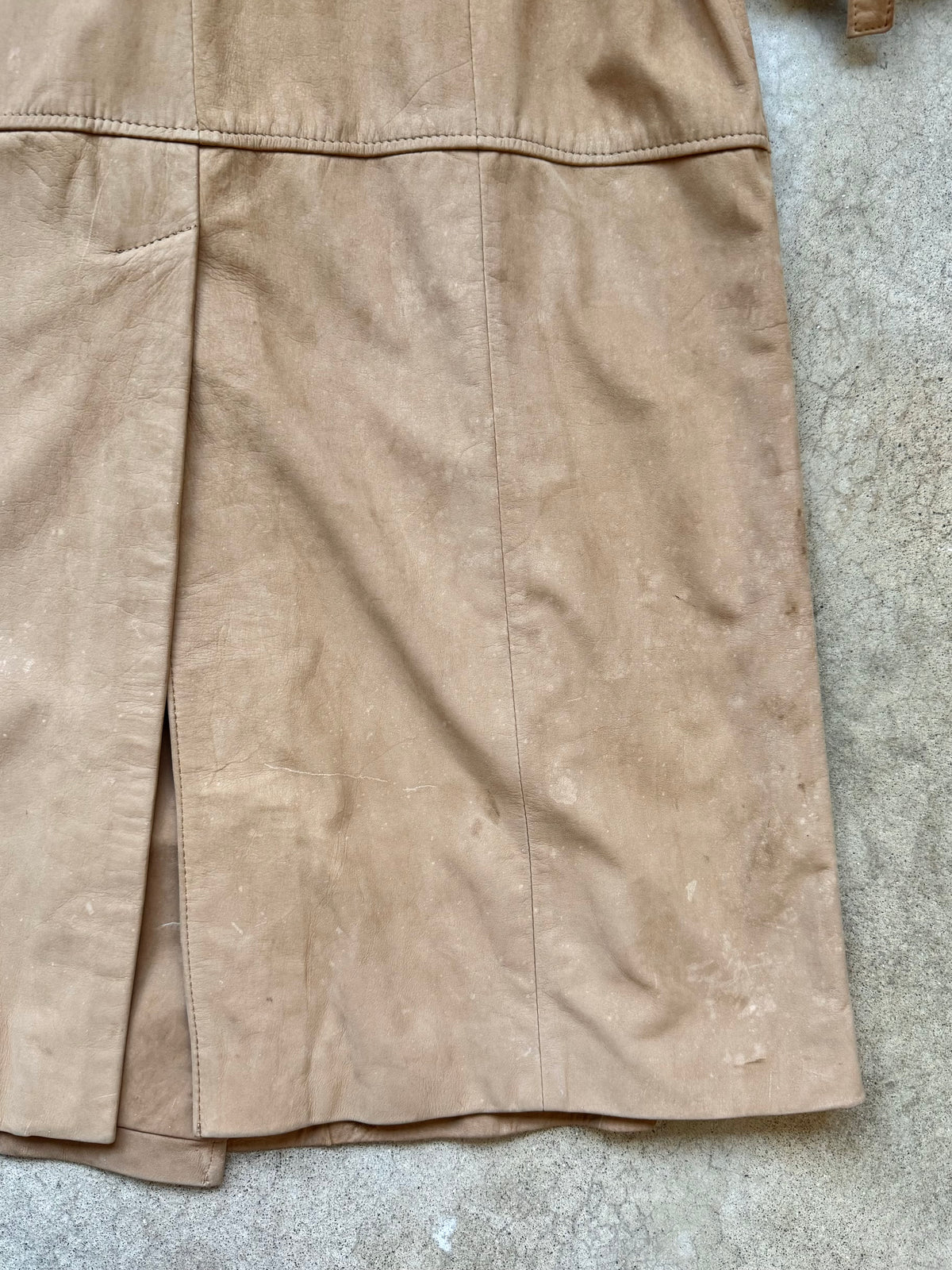 Vintage Comint Tan Suede Leather Belted Trench Coat | Small