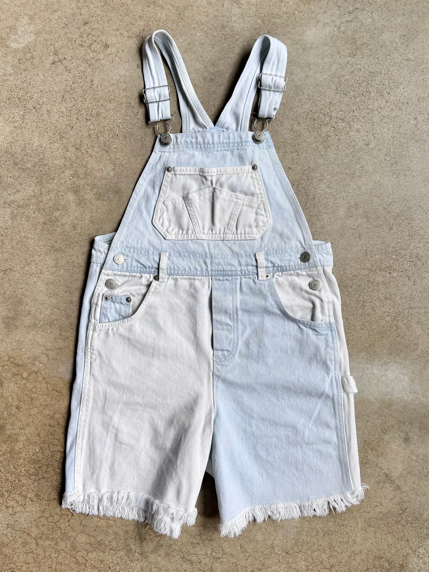 Vintage 1980s New Legends Color Block Denim Overall Shorts | Youth L