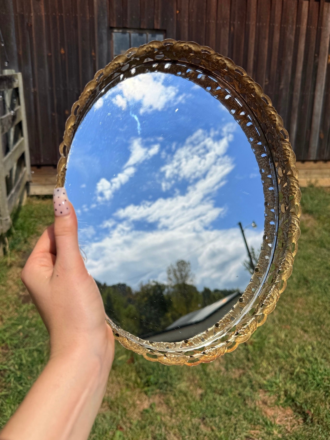 Vintage 1950s Brass Filigree Mirrored Vanity Tray