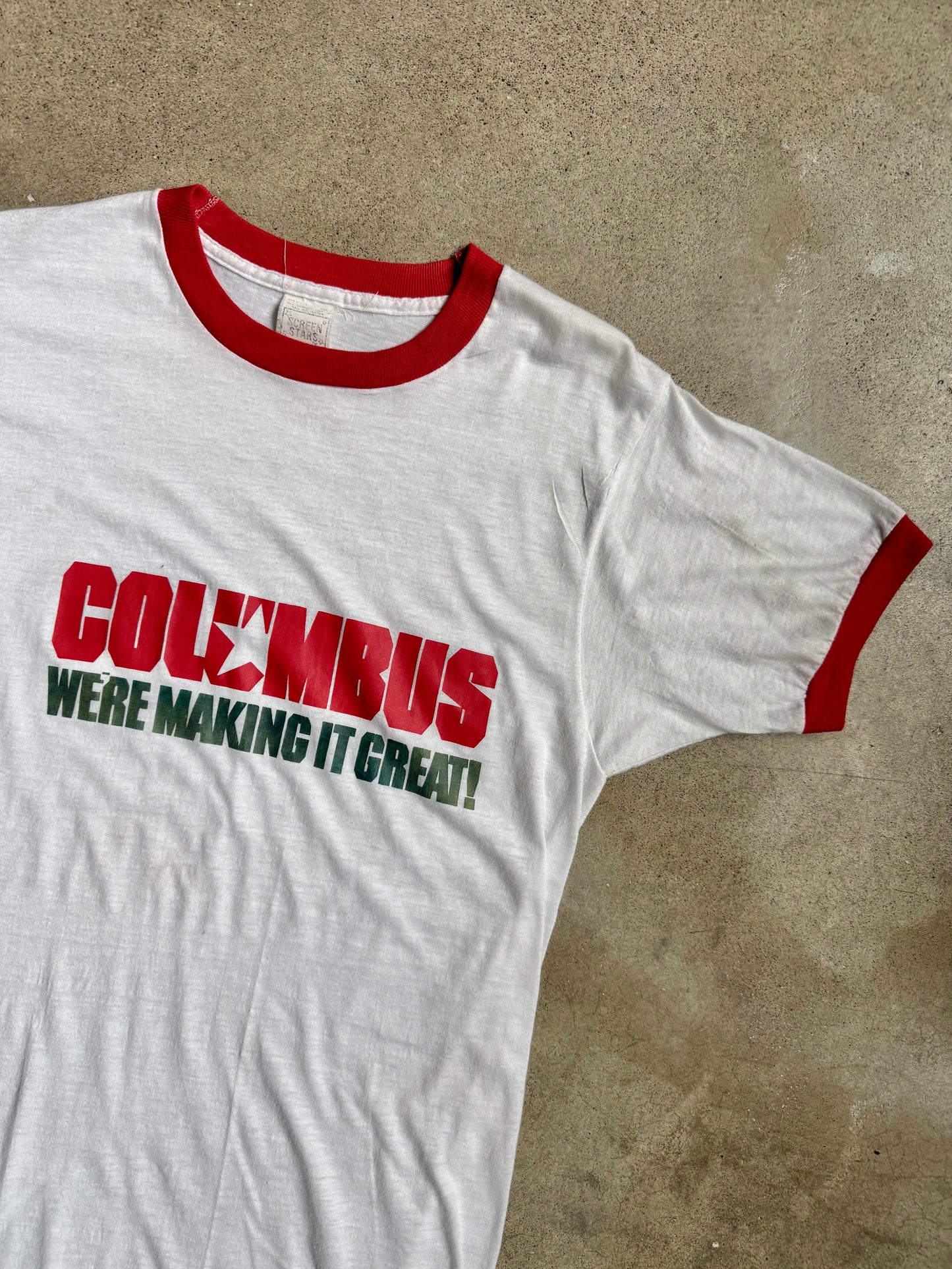 Vintage 1980s “Columbus We’re Making It Great!” Ringer Tee | Small
