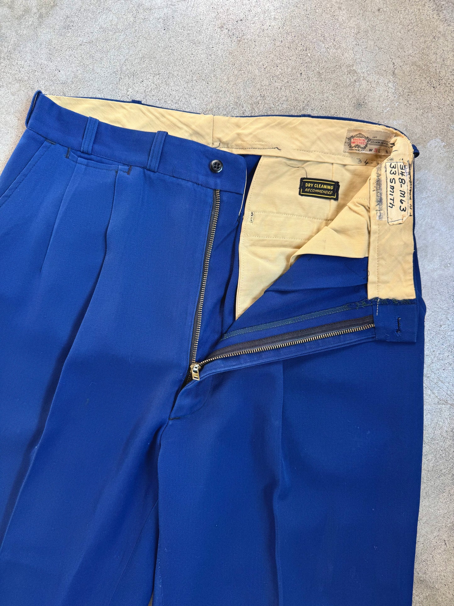 Vintage 1950s Riverside Masterbilt Royal Blue High-Waist Pleated Trousers | Waist 32”