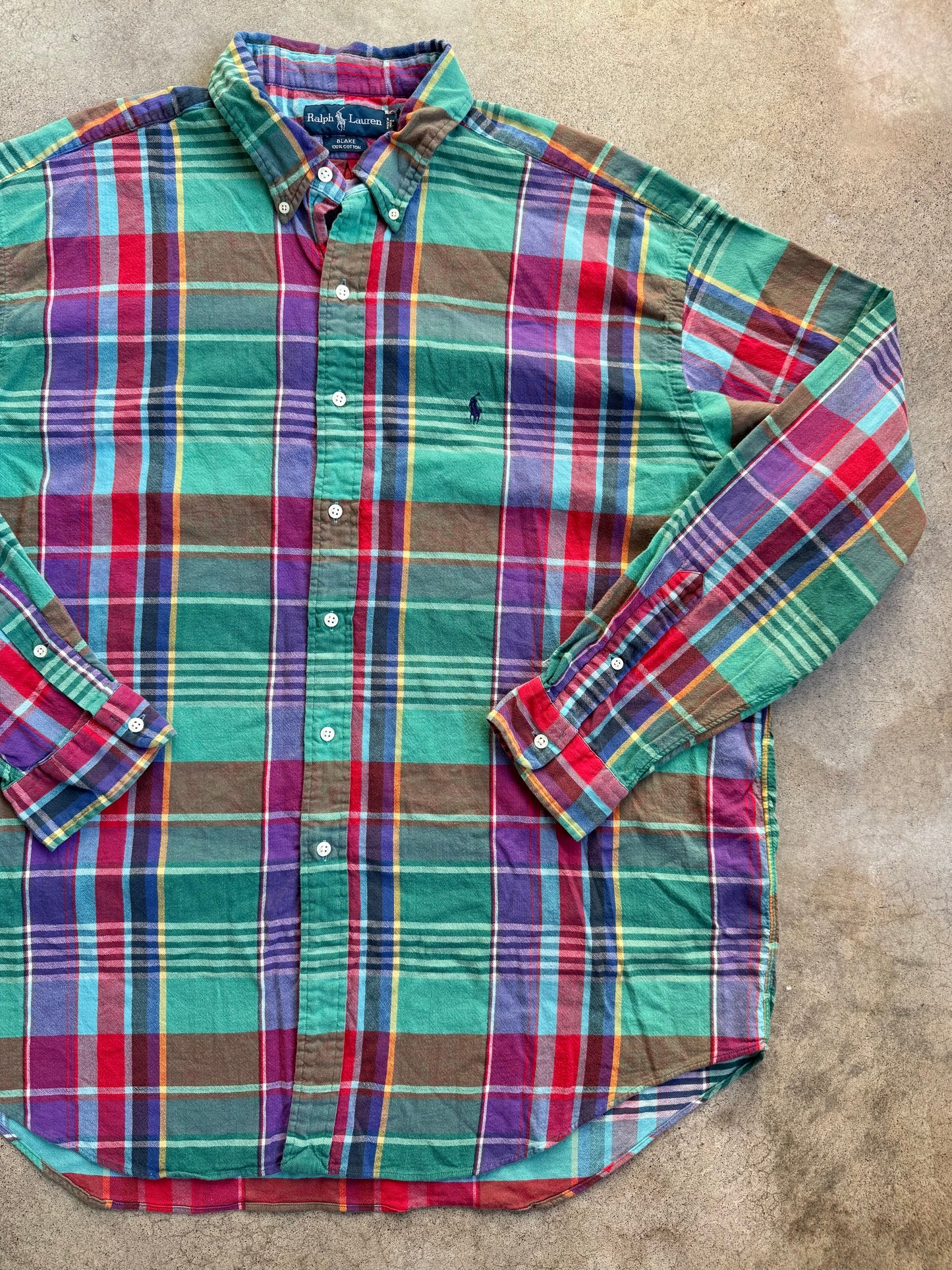Vintage 1990s Ralph Lauren “Blake” Plaid Cotton Button-Down Shirt | XL