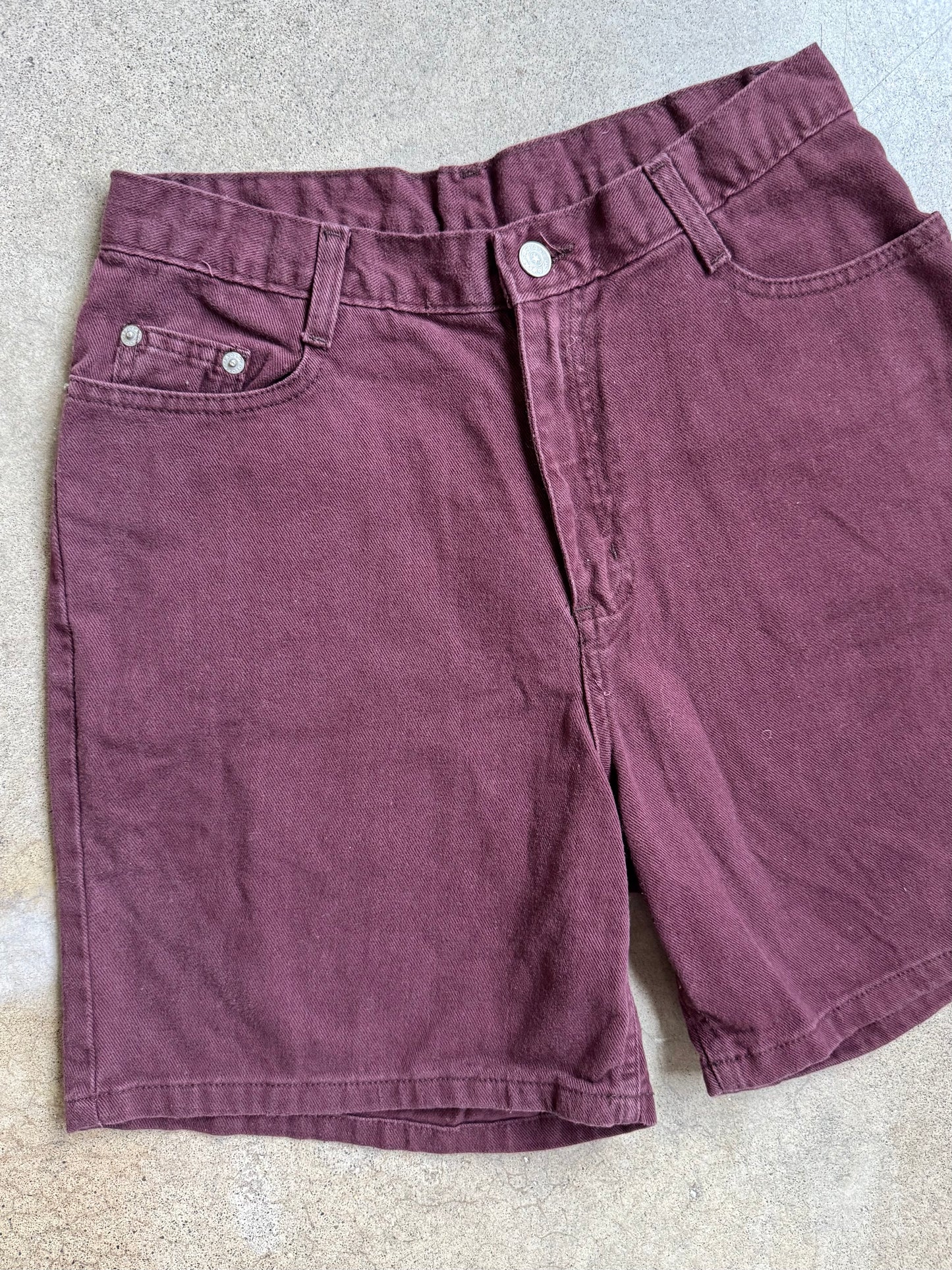 Vintage 1990s Faded Glory Burgundy Denim Shorts | Waist 29”