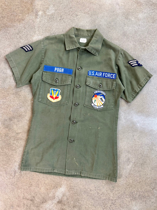 Vintage 1960s Military Issue Air Force Tactical Cotton Short Sleeve Shirt | Medium