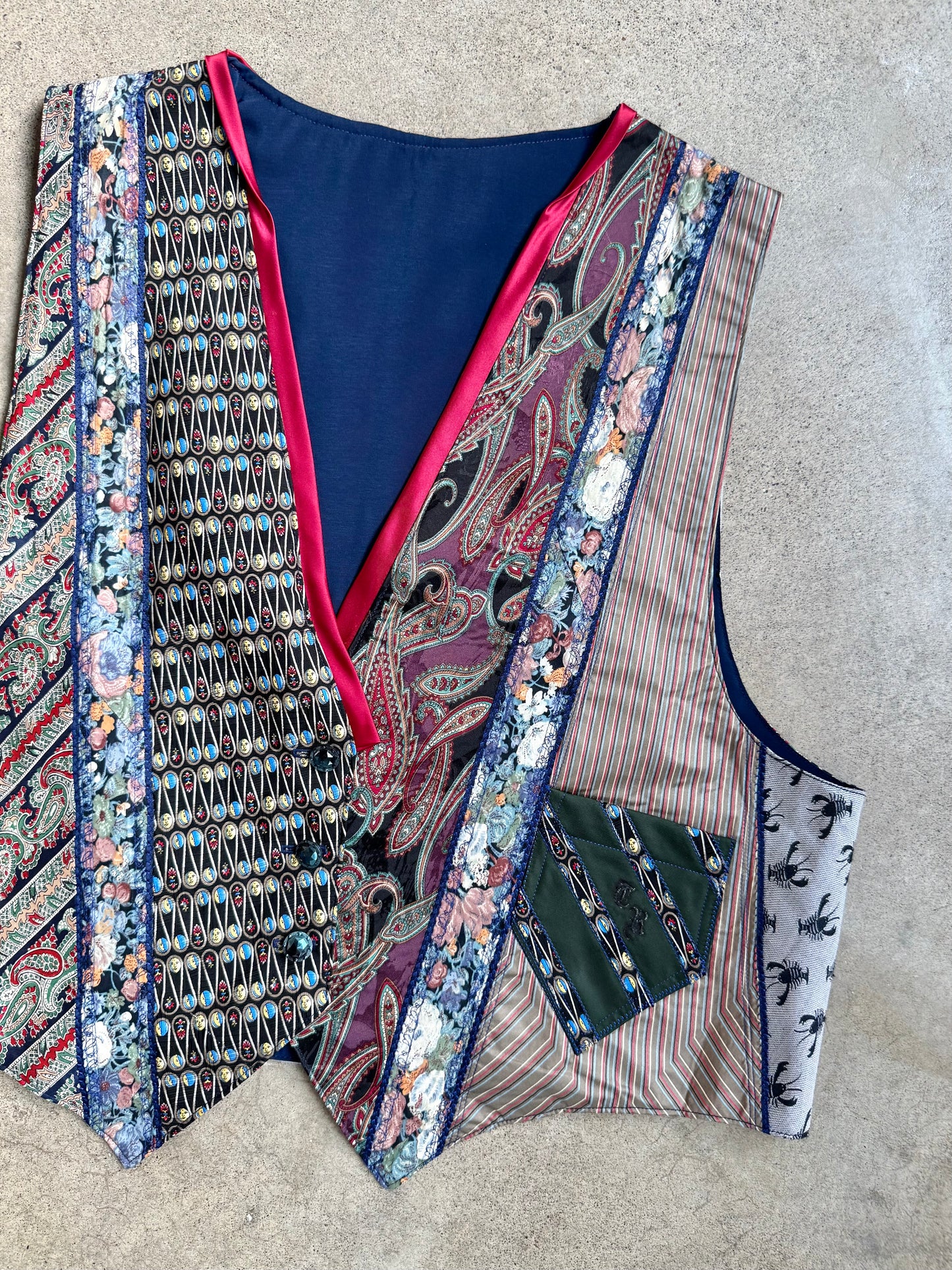 Vintage 1980s Handmade Patchwork Necktie Waistcoat Vest | Large