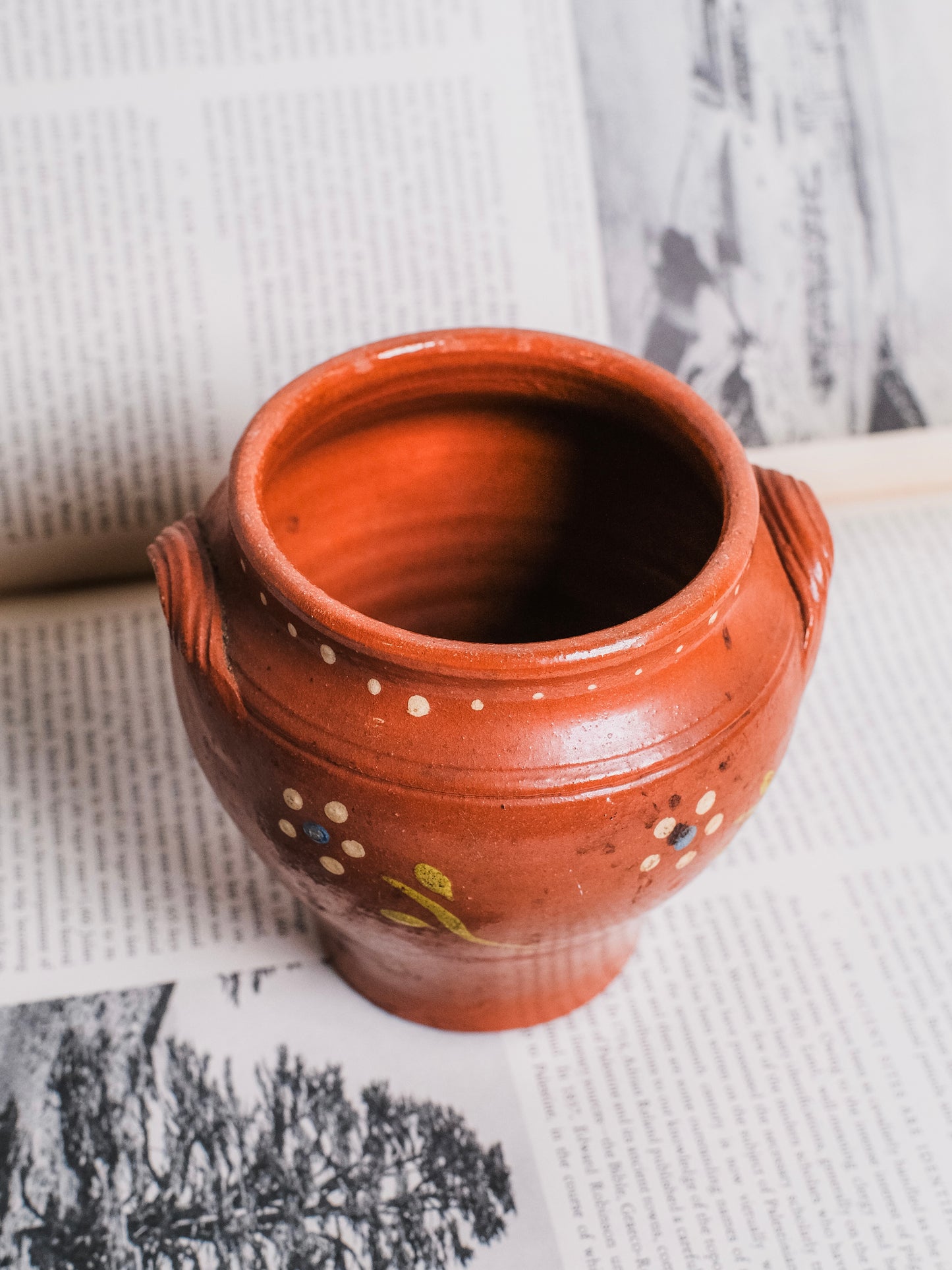 Vintage 1940s Mexican Terracotta Hand-Painted Pottery Vase/Pot