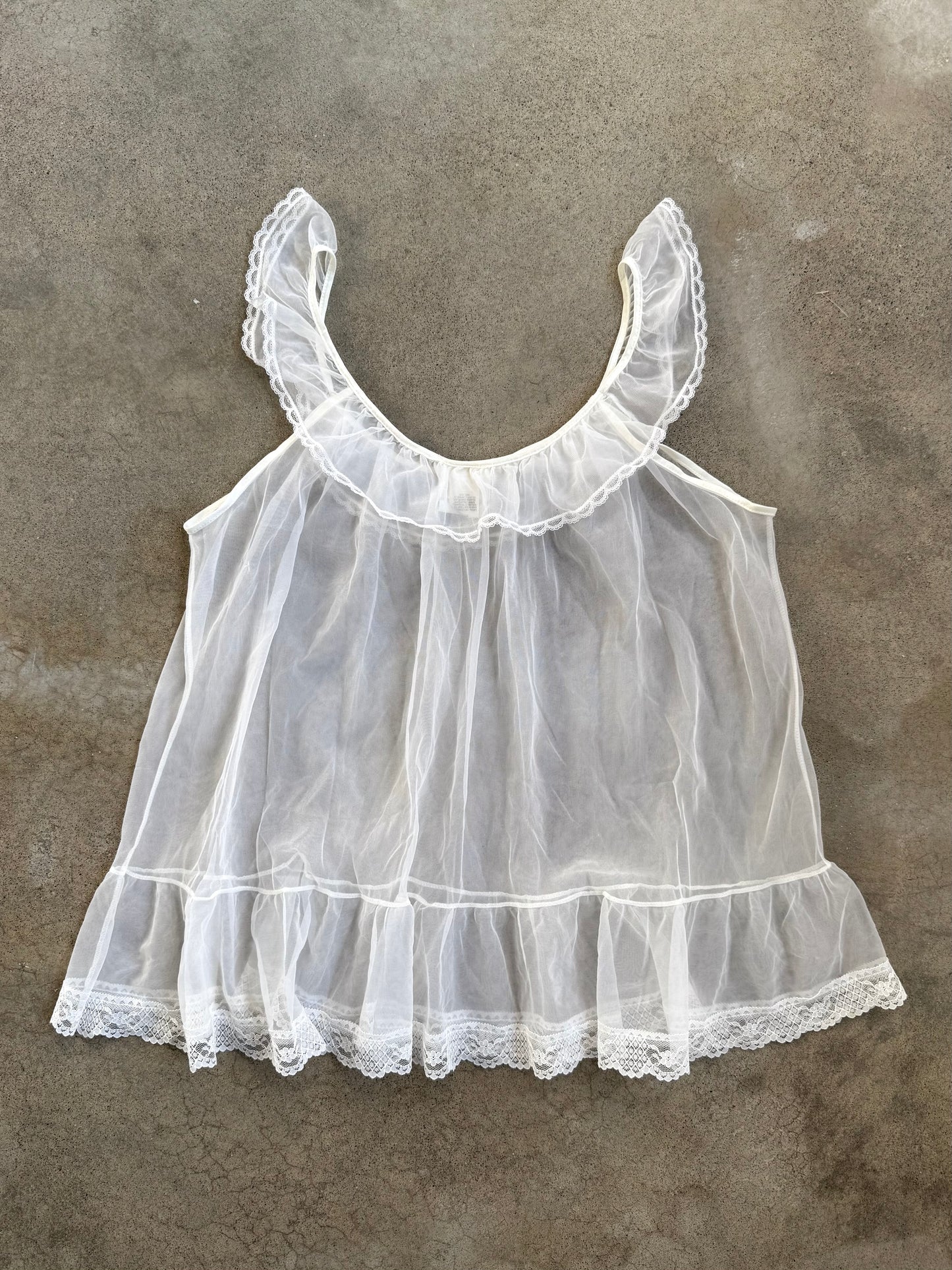 Vintage 1980s Quiet Moments Sheer Frilled Babydoll Top | Large