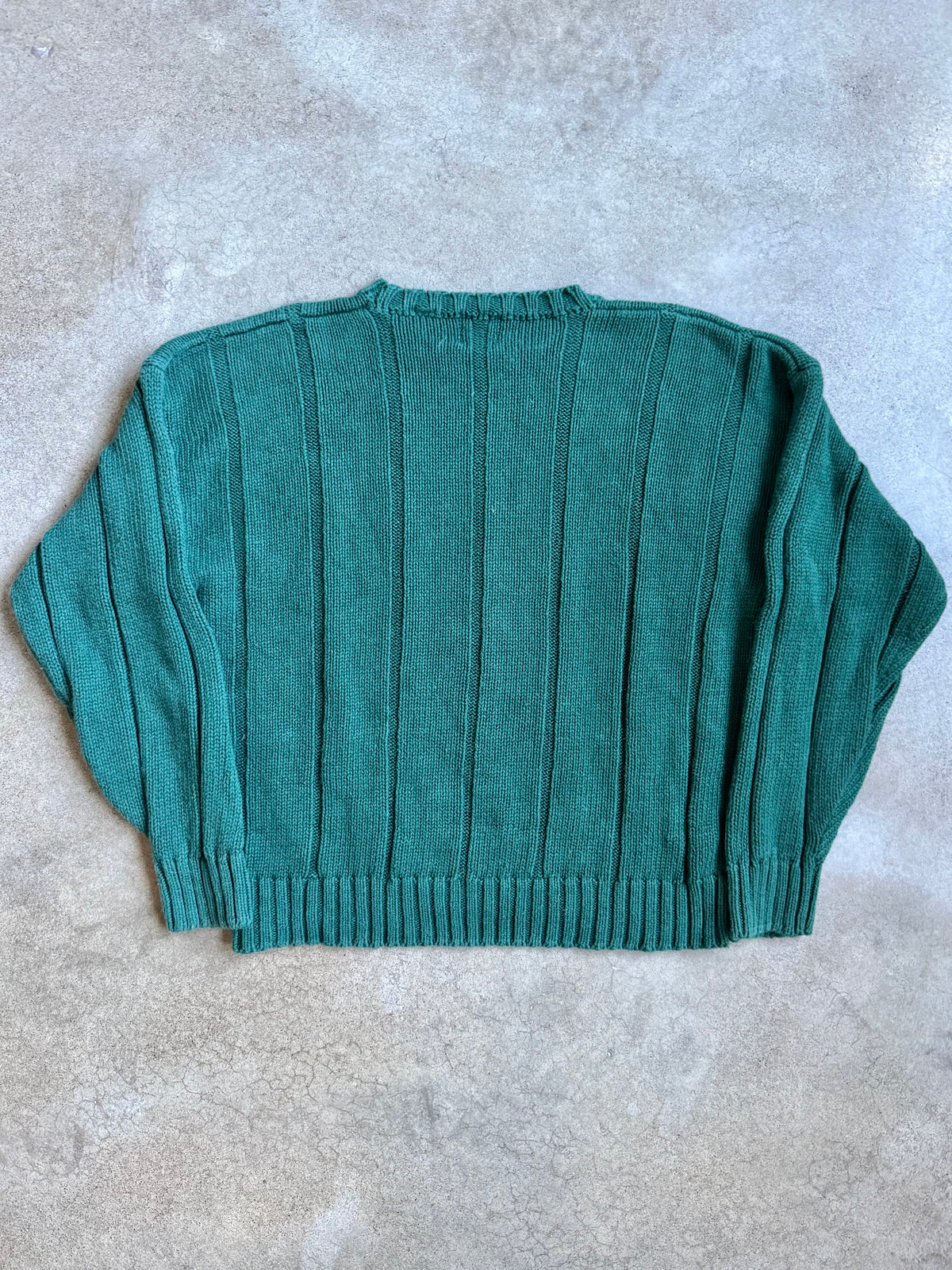 Vintage 1990s Gap Green Wide Rib Knit Cotton-Blend Crewneck Sweater | Large