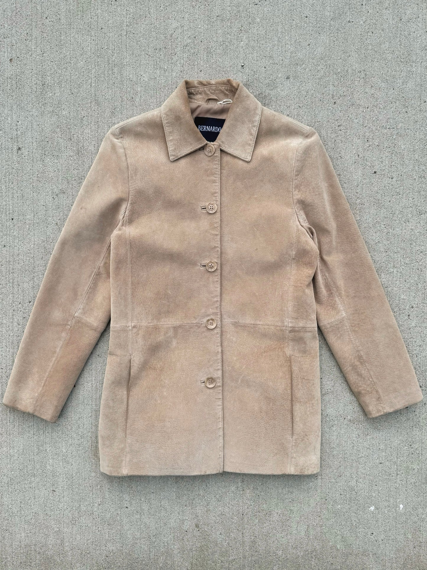 Vintage 1990s Bernardo Neutral Suede Buttoned Jacket | Small