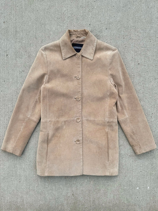 Vintage 1990s Bernardo Neutral Suede Buttoned Jacket | Small