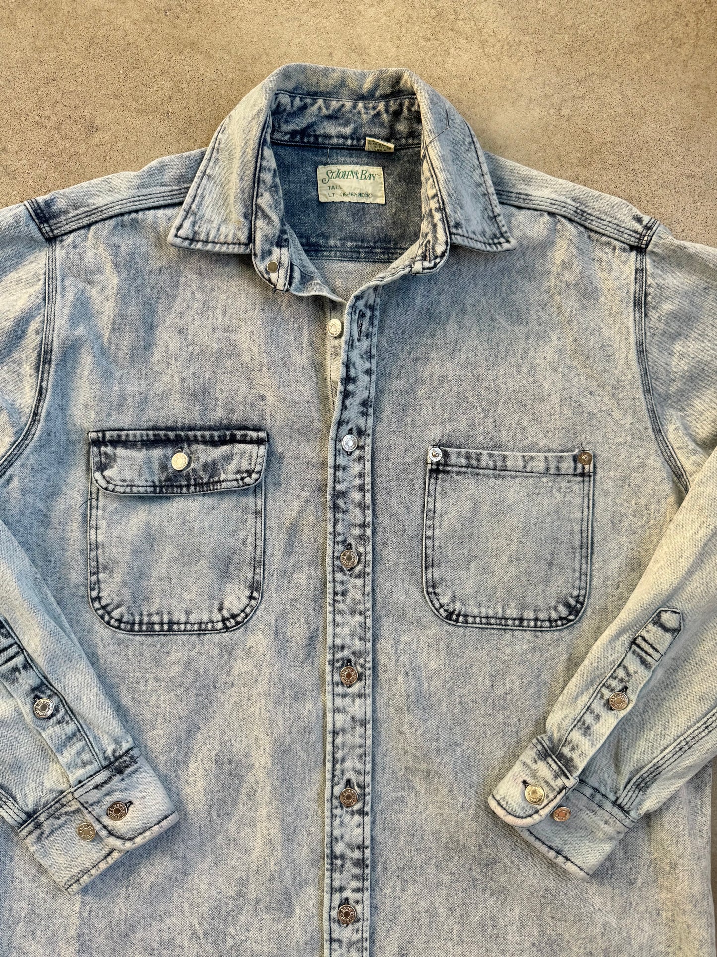 Vintage 1990s St. John's Bay Acid Wash Denim Shirt | Large