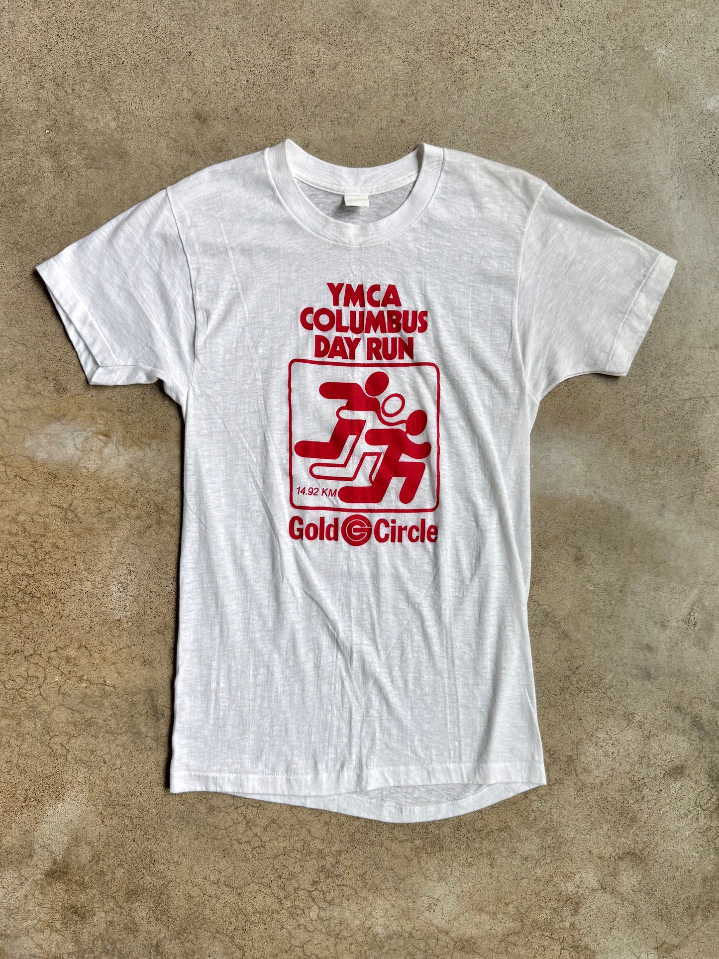 Vintage 1970s YMCA Columbus Day Run White Graphic Tee | XS/S