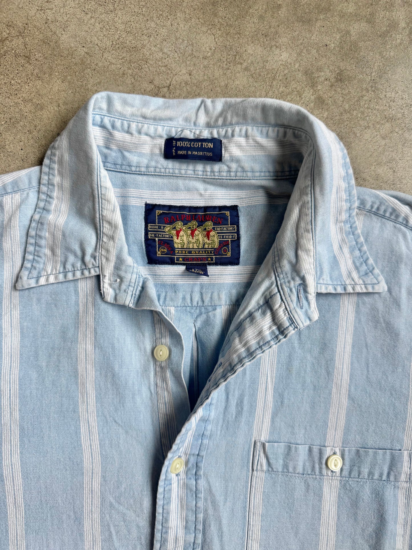 Vintage 1990s Chaps Ralph Lauren Blue Striped Cotton Shirt | XL