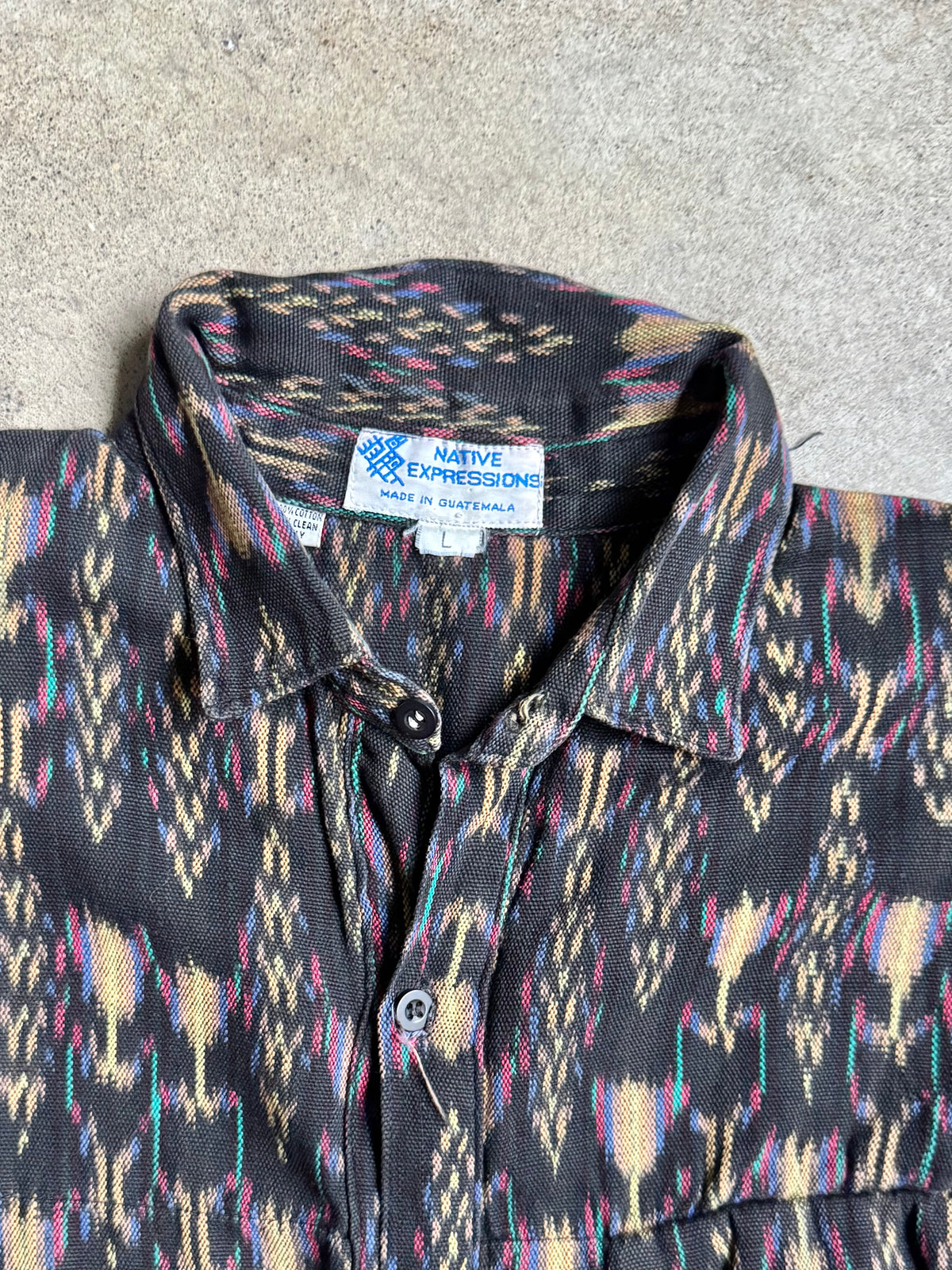 Vintage 1980s/90s Native Expressions Guatemalan Cotton Ikat Woven Shirt | Large