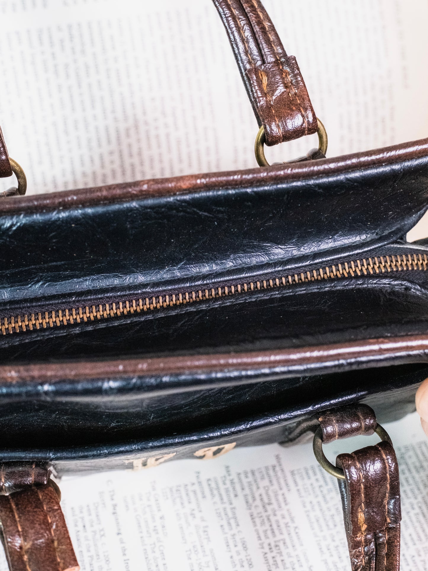 Vintage 1970s Monogrammed Two-Tone Leather Top Handle Purse