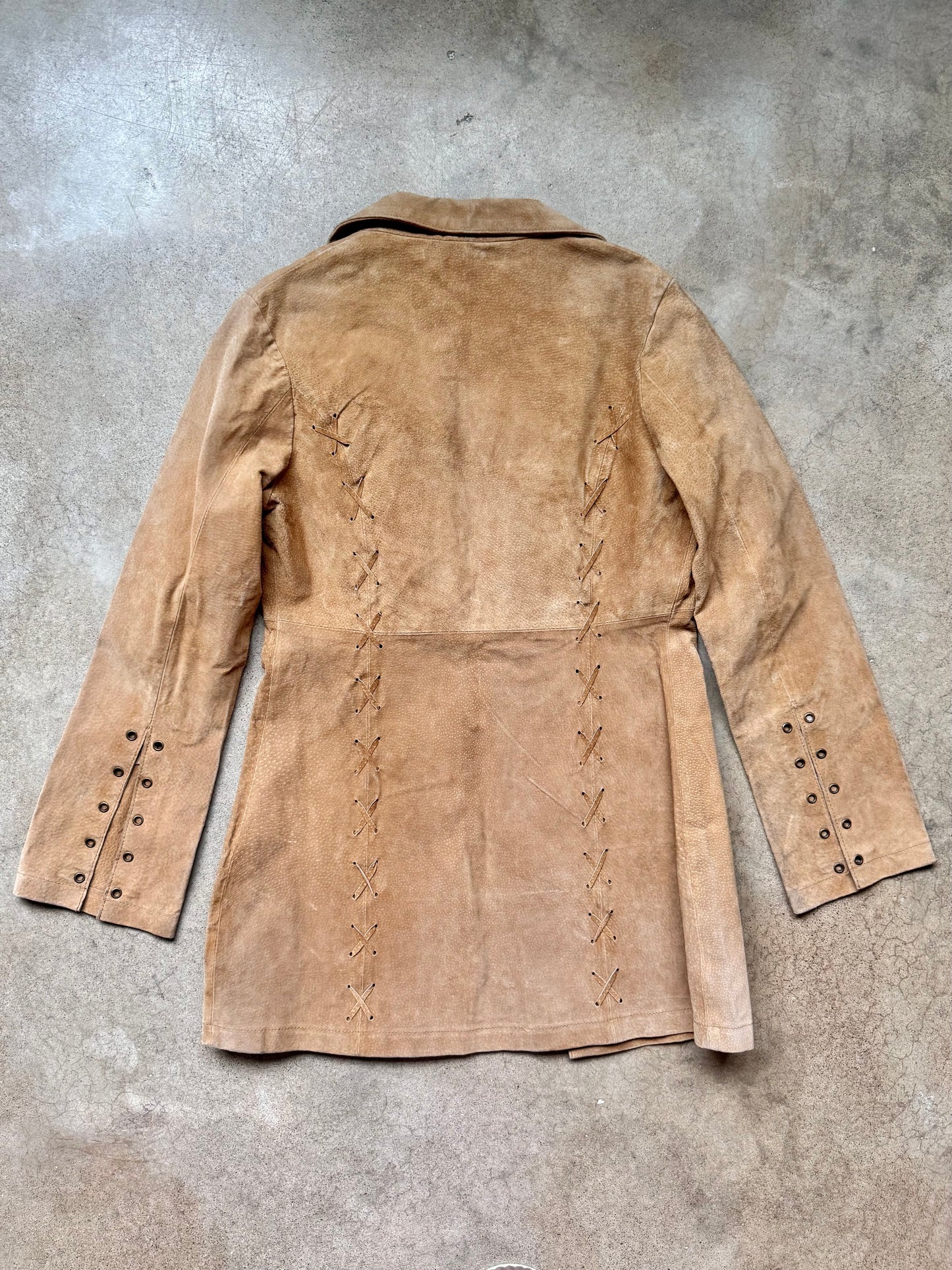 Y2K Wet Seal Lace-Up Tan Suede Leather Jacket | Large