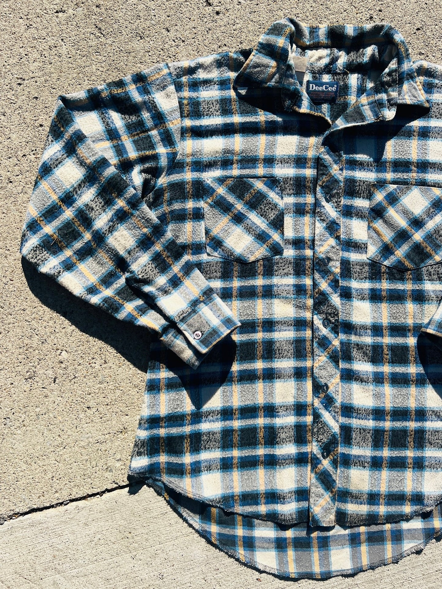 Vintage 1970s/80s DeeCee Blue Plaid Worn Flannel Shirt | Large