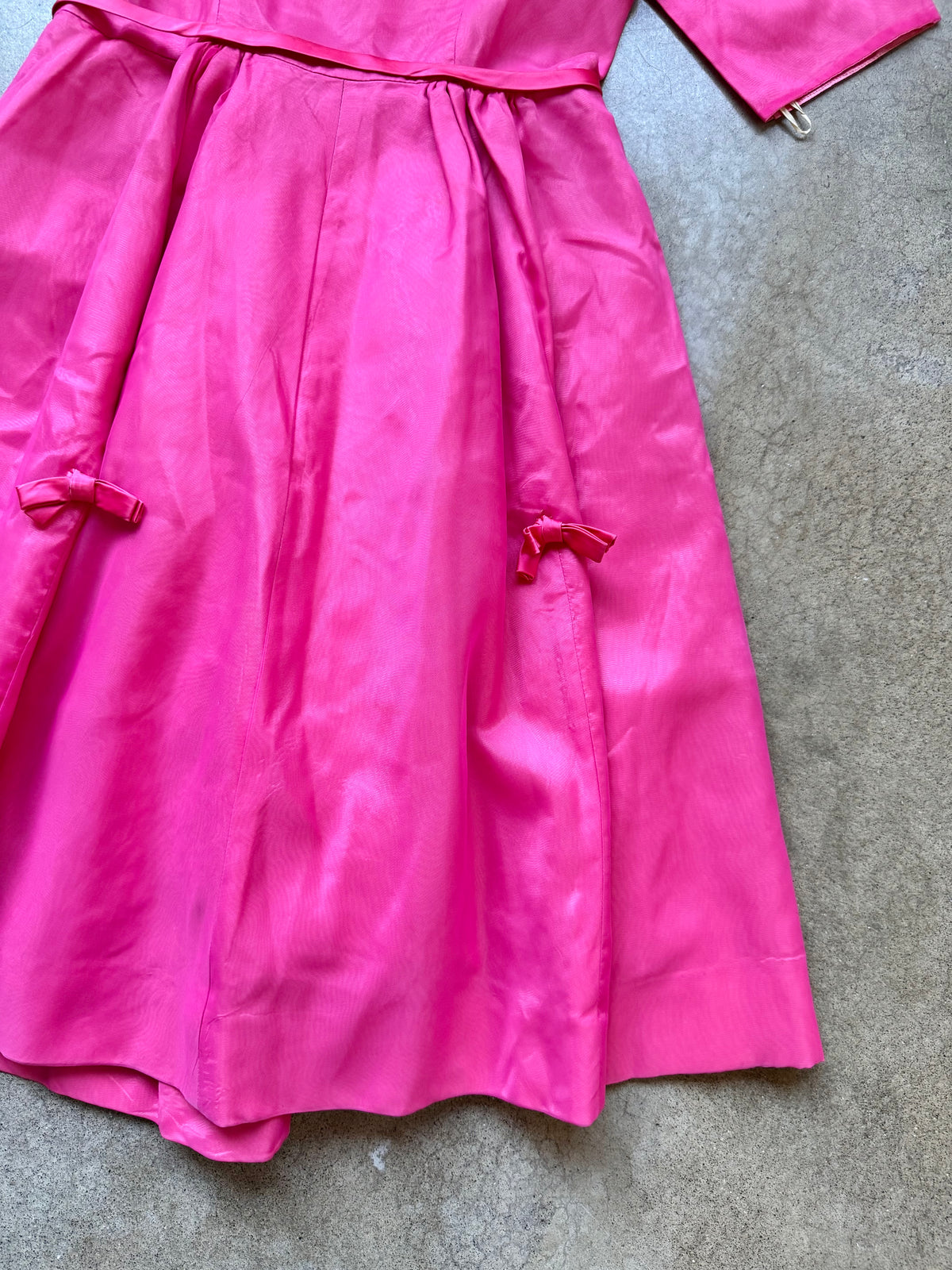 Vintage 1950s Pink Bow Accent Fit & Flare Party Dress | XS
