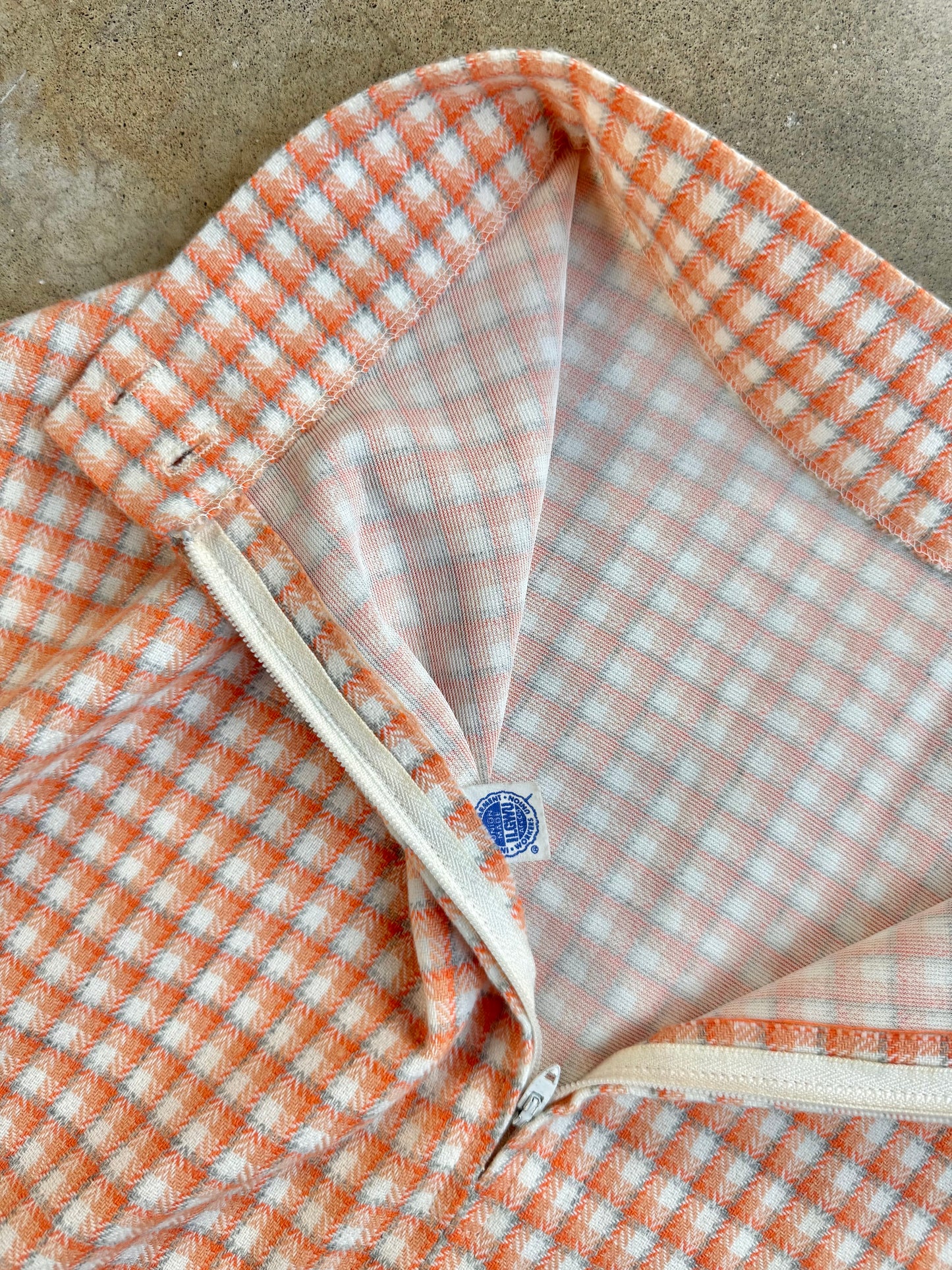 Vintage 1970s Orange Plaid Mini Circle Skirt | Waist 24”