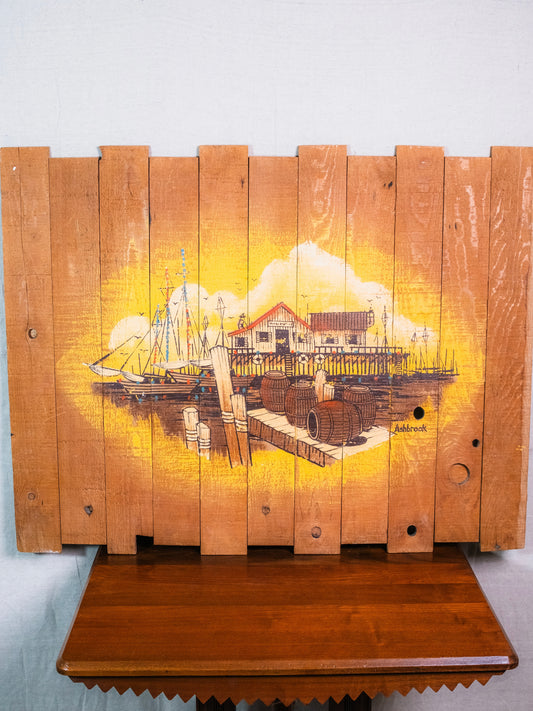 Vintage 1960s Wood Slat "Sailboat at Dock" Ashbrook Painting