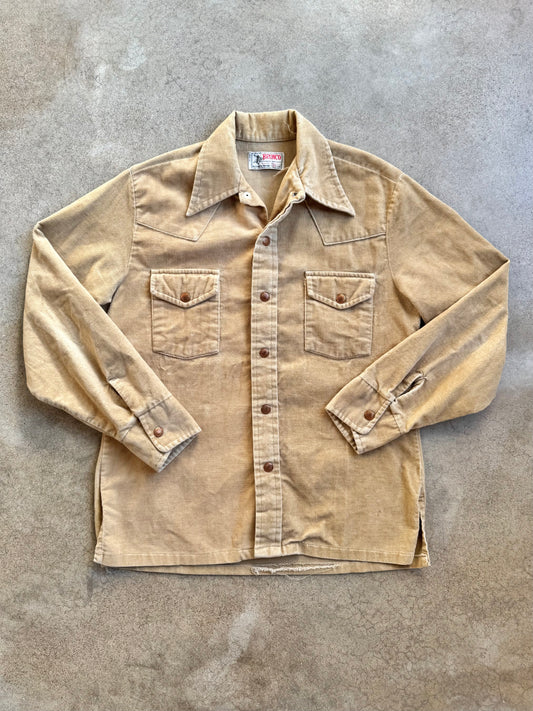 Vintage 1960s Bronco Tan Corduroy Western Shirt | Medium