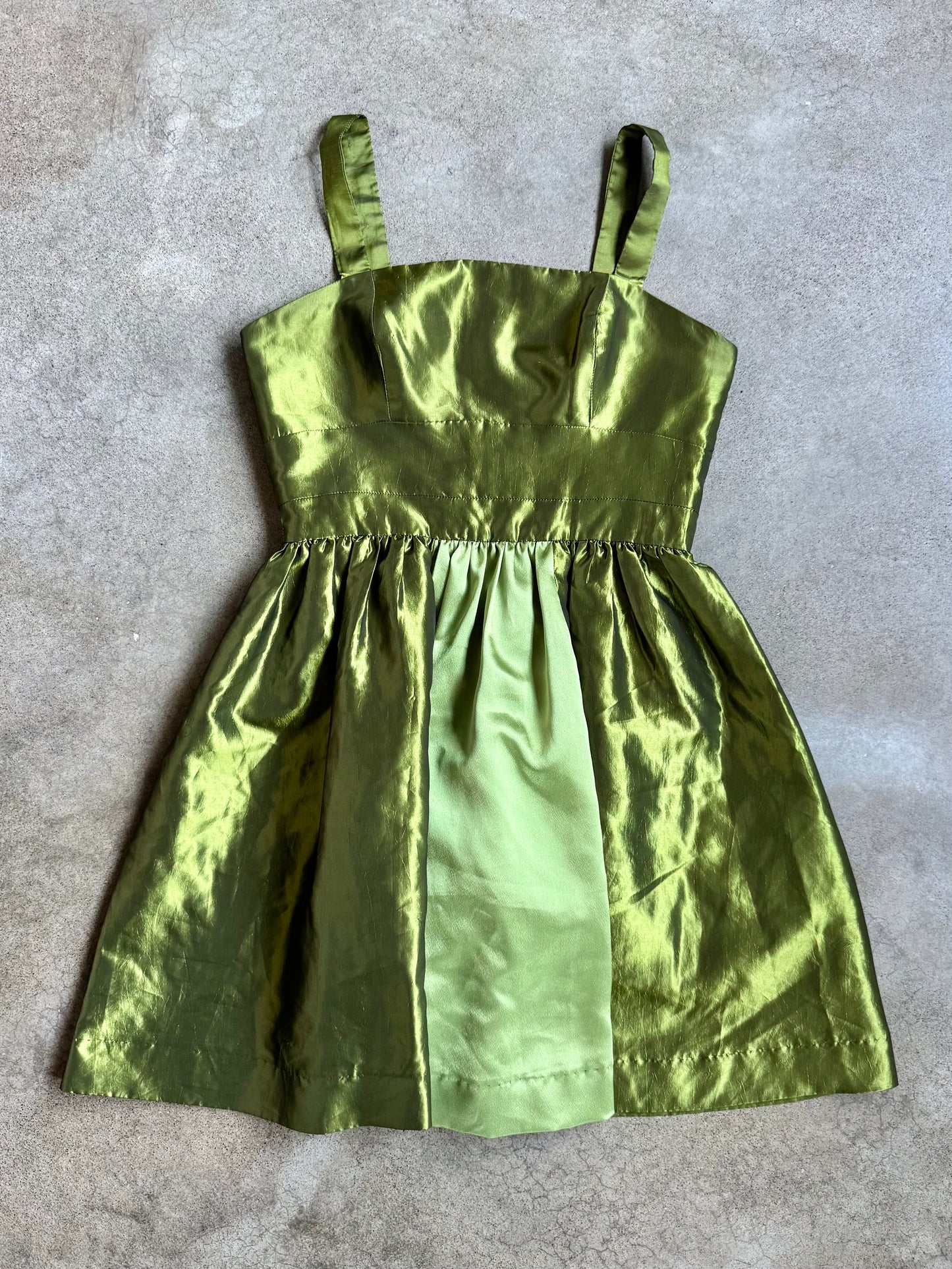 Vintage 1960s Handmade Green Taffeta Mini Party Dress | Medium