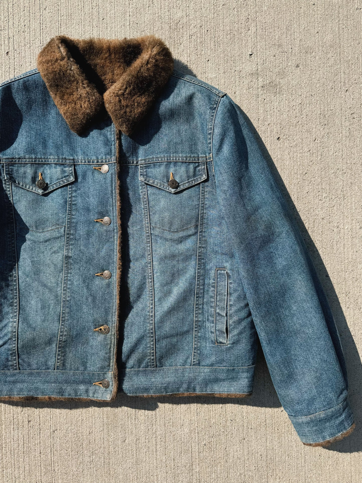 Vintage 1990s Marvin Richards Faux Fur Lined Denim Jacket | Large